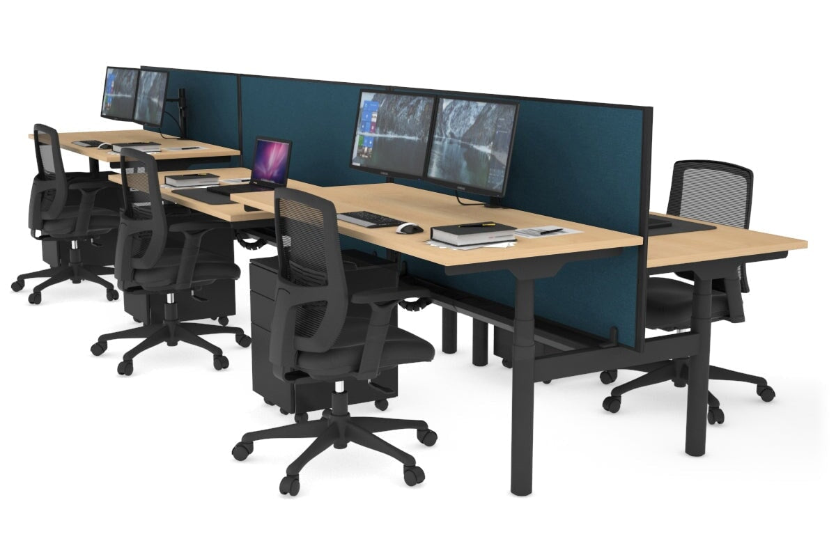 Flexi Premium Height Adjustable 6-Person Office Workbench - Black Frame [1400L x 700W] - Ideal for Collaborative Workspaces, Coworking Offices & Shared Workstations