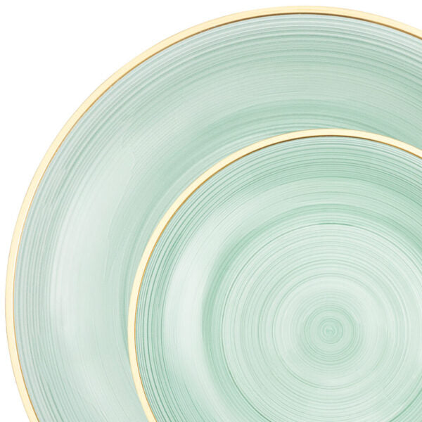 32-Piece Green Transparent & Gold Round Plastic Dinnerware Set - Crystal Design for 16 Guests | Elegant Party, Wedding, and Holiday Tableware for Indoor/Outdoor Events