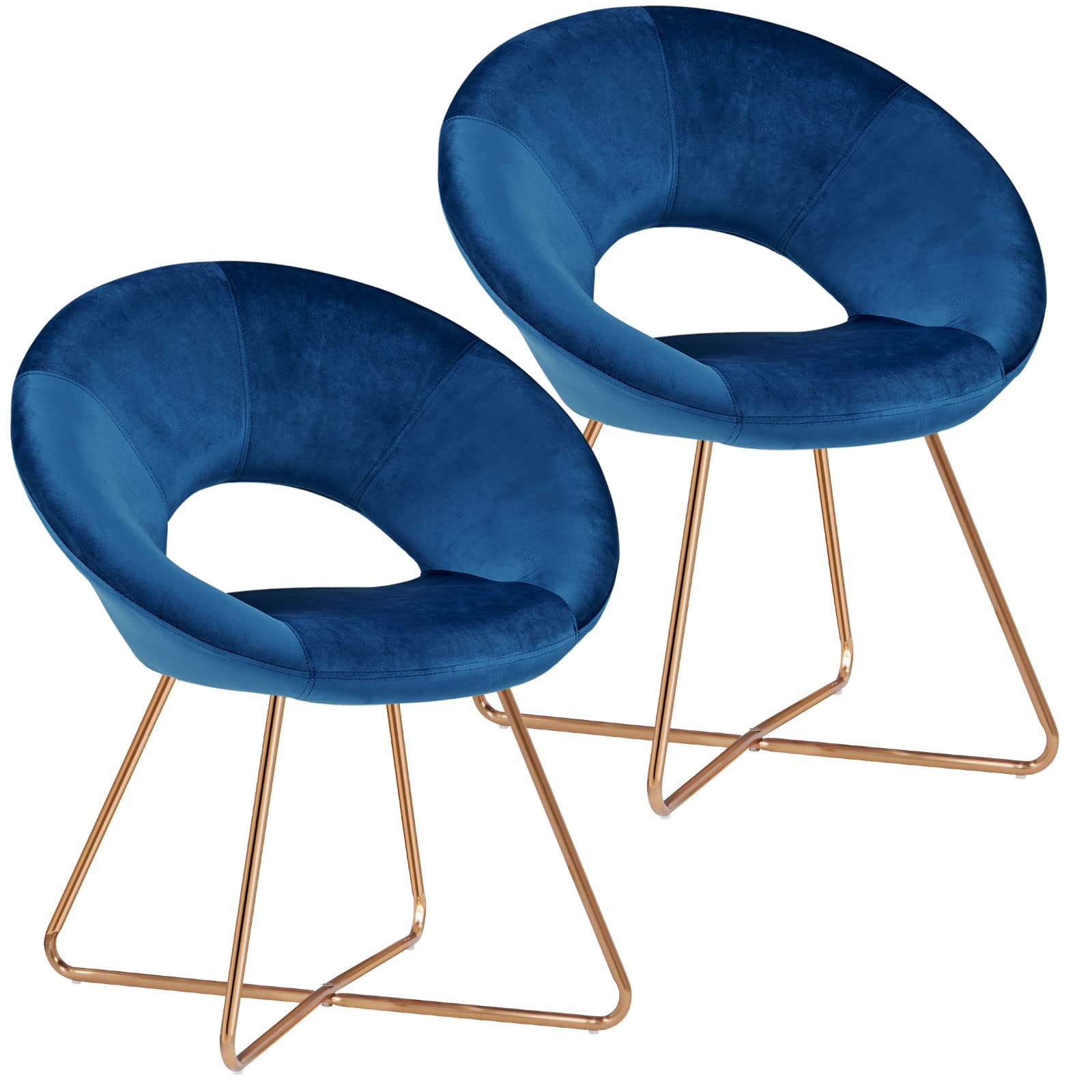 Duhome Modern Accent Chairs Set of 2 - Velvet Upholstered Dining & Living Room Chairs with Golden Metal Legs, Mid-Century Style Lounge Armchairs (Dark Blue) - Perfect for Dining Rooms, Living Spaces & Home Offices