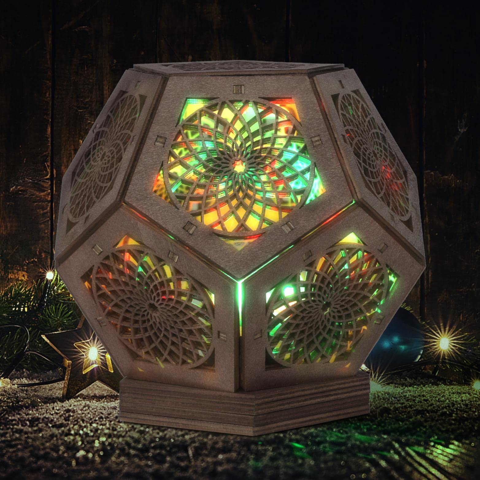 Infinity Dodecahedron LED Art Lamp - Wooden Spiral Night Light with Multicolor Effects, Detachable Design for Home Decor, Bedroom, Party & Meditation Room Lighting (1 Piece) | Perfect for Relaxation, Mood Lighting & Gift Giving