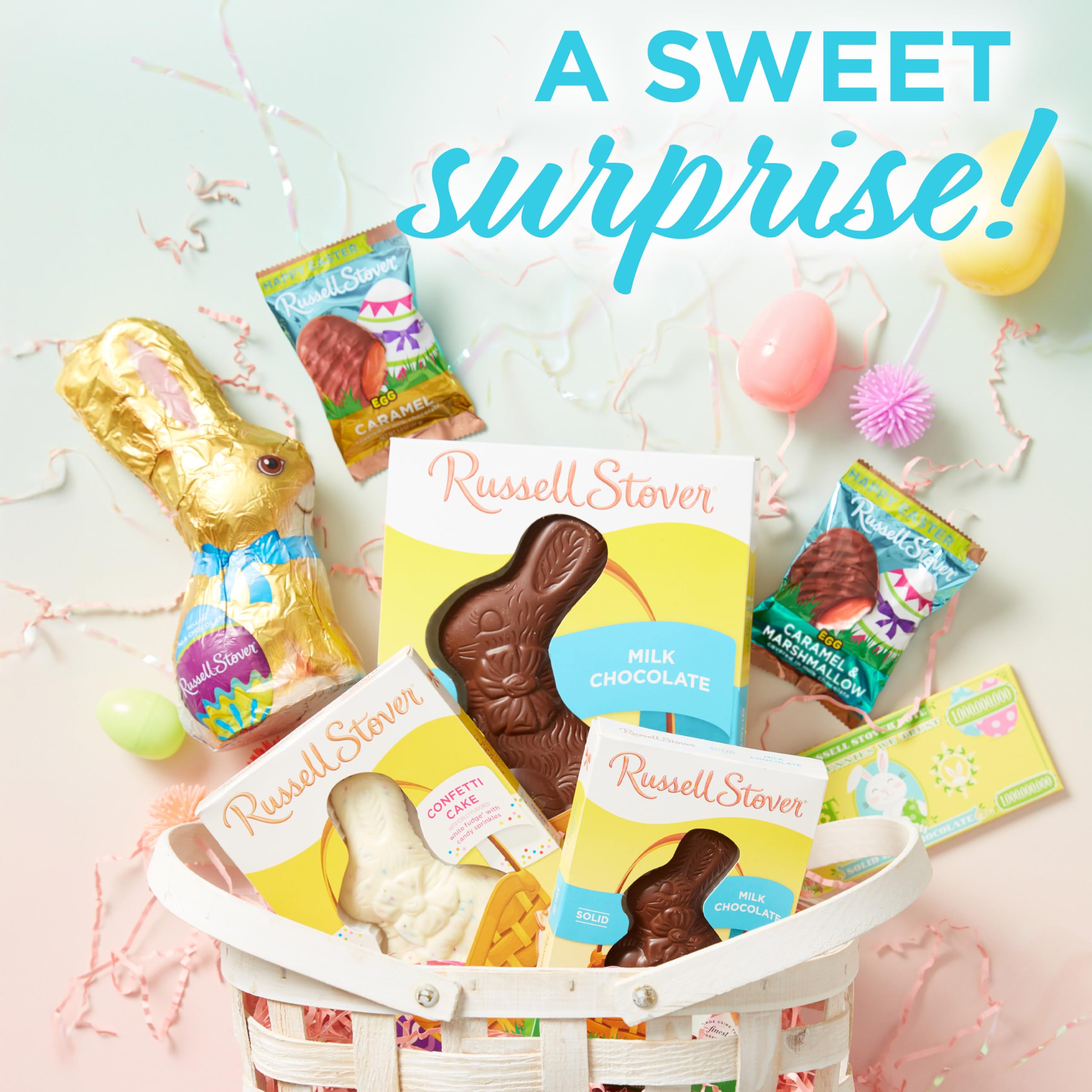 Russell Stover Easter Egg Milk Chocolate with Caramel & Marshmallow - 1.3 oz Each (18-Pack) - Perfect for Easter Baskets, Party Favors & Holiday Gifting