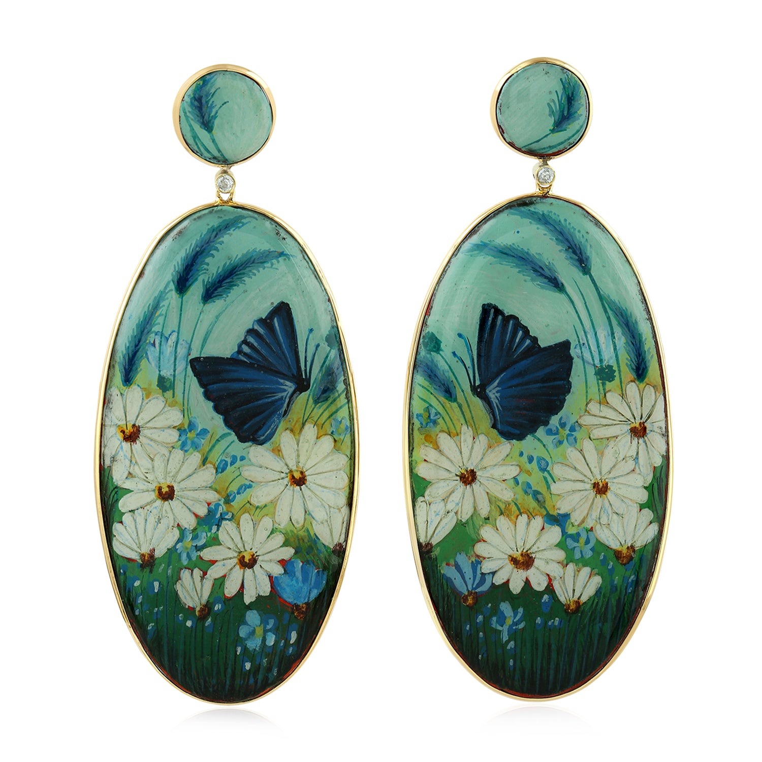 18K Yellow Gold Prong Set Diamond Bakelite Gold Butterfly Dangle Earrings - Elegant Jewelry for Women, Perfect for Weddings, Parties & Special Occasions