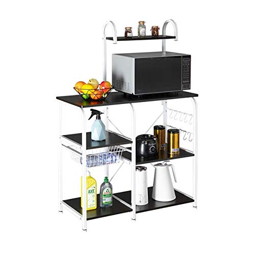 4-Tier Kitchen Bakers Rack with Microwave Stand & 10 Hooks - Brown Utility Storage Shelf for Spices, Utensils & Organizing Workstation - Perfect for Small Kitchens, Pantries & Home Bakeries