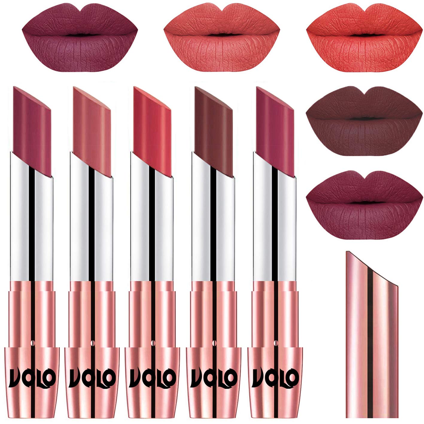 VOLO Matte Lipstick - Cherry, Light, Peach, Coffee & Rose Pink Shades | Long Lasting, Moisturizing Lip Color for Day & Night Wear | Perfect for Work, Date Night & Special Occasions