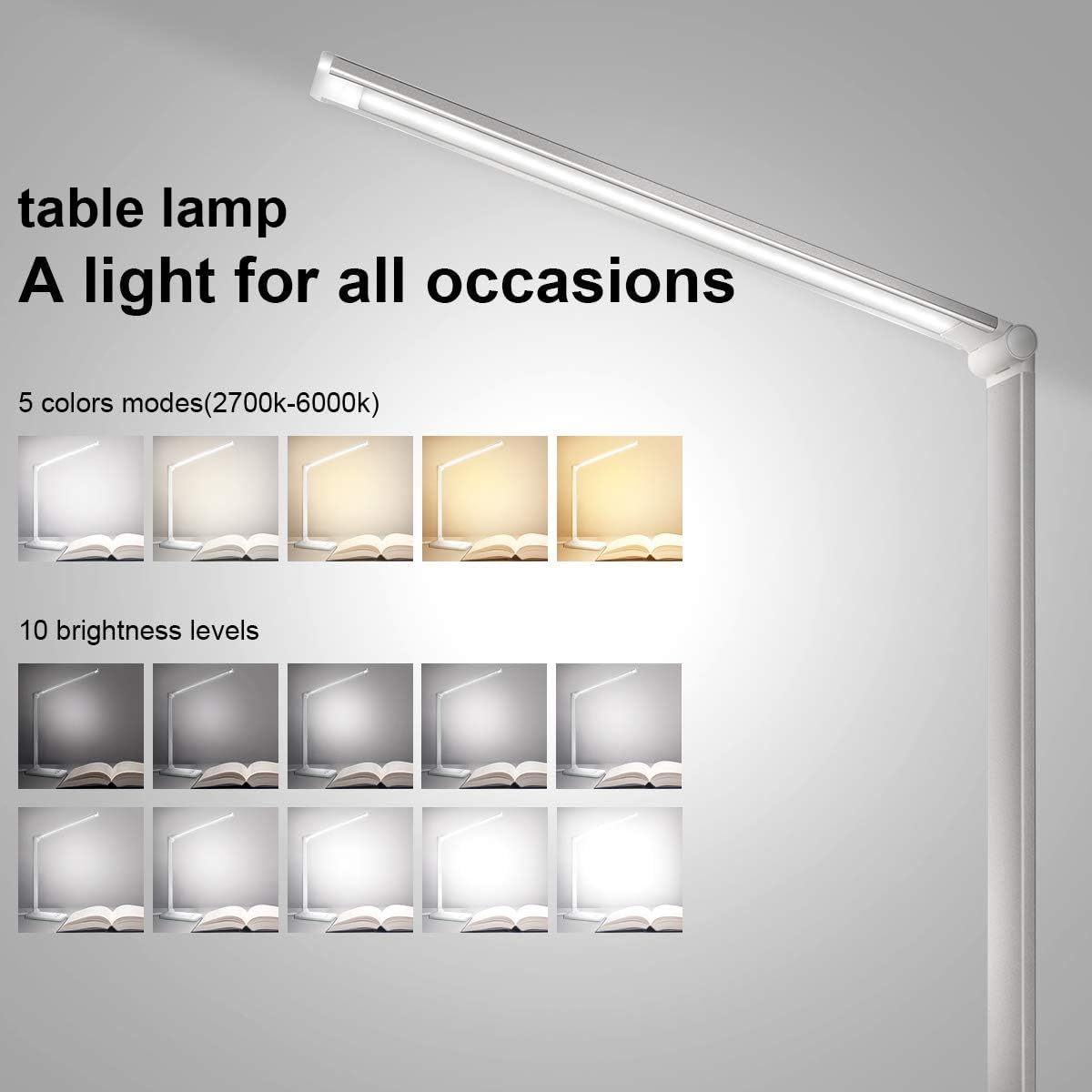 Dimmable White LED Desk Lamp with USB Charging Port - 5 Lighting Modes, Touch Control & 30/60 Min Timer - Perfect for Reading, Studying, Office Work and Nightstand Use (White, 1st Gen)
