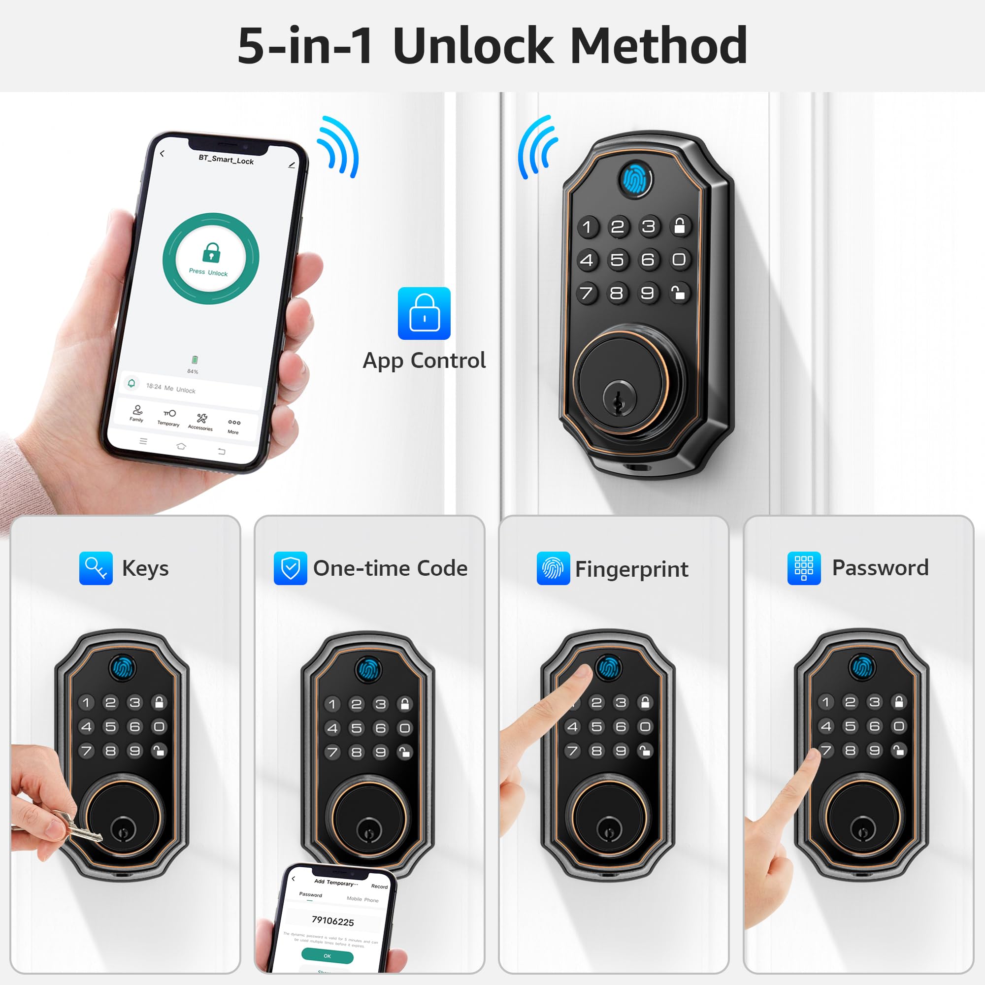 LOCK&SOLVER Smart Keyless Entry Door Lock - Keypad & Fingerprint Front Door Lock with App Remote Control, One-Time Passcode & Auto Lock | Easy Installation Video Guide | Rust-Resistant Zinc Alloy | Perfect for Homes, Apartments & Vacation Rentals