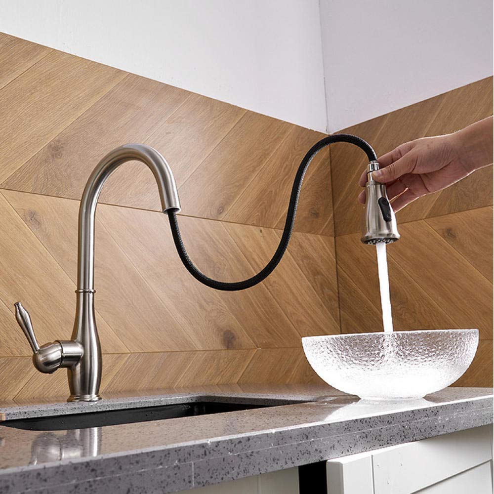 Premium Single Handle Brushed Nickel Kitchen Faucet with Pull-Out Sprayer & 360° Swivel - Durable Brass Construction for Modern Kitchens - Perfect for Washing Dishes, Filling Pots & Cleaning Sinks