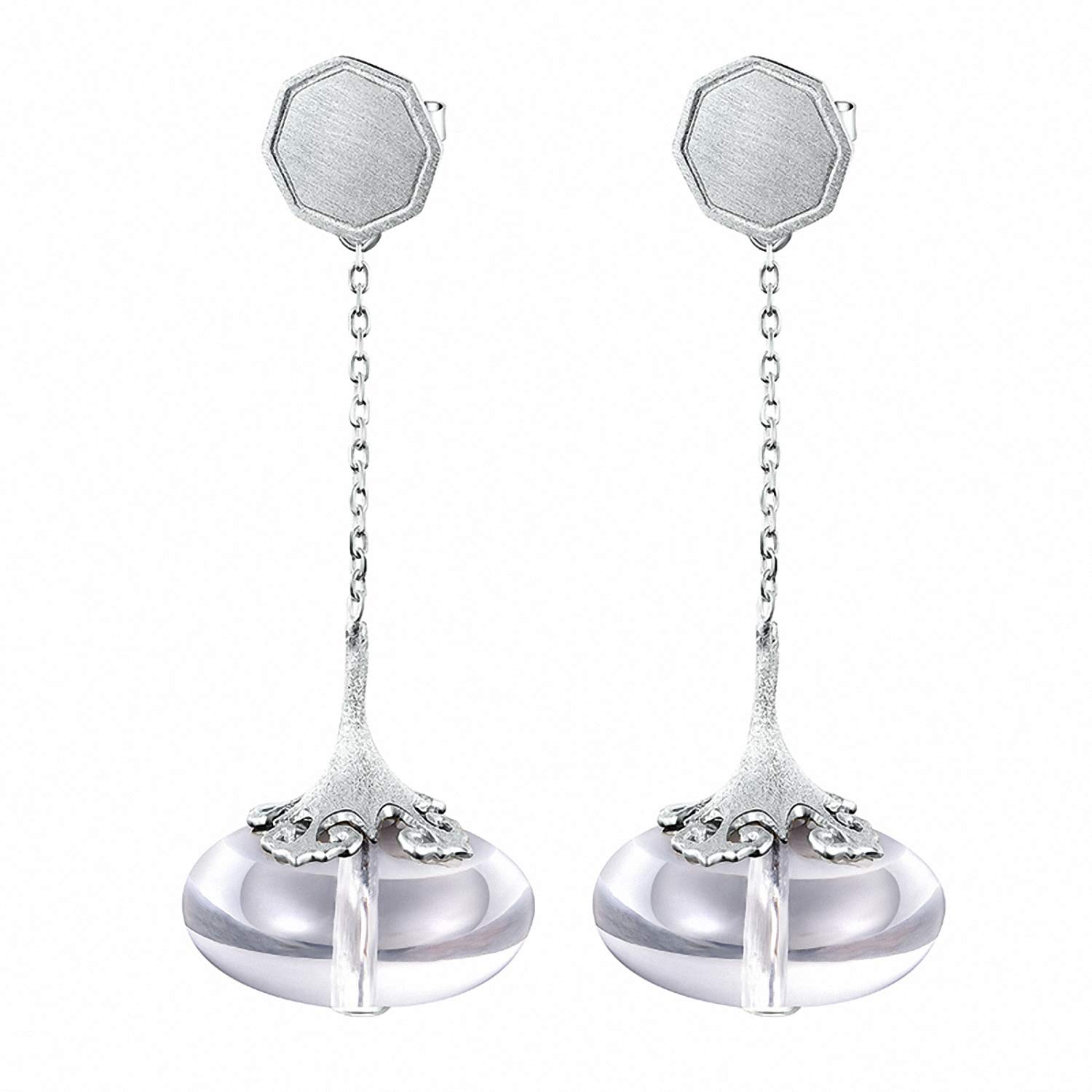 Lotus Fun S925 Sterling Silver Drop Earrings with Natural Crystal | Handmade Dangle Earrings for Women & Girls | Elegant Jewelry for Parties, Weddings & Daily Wear