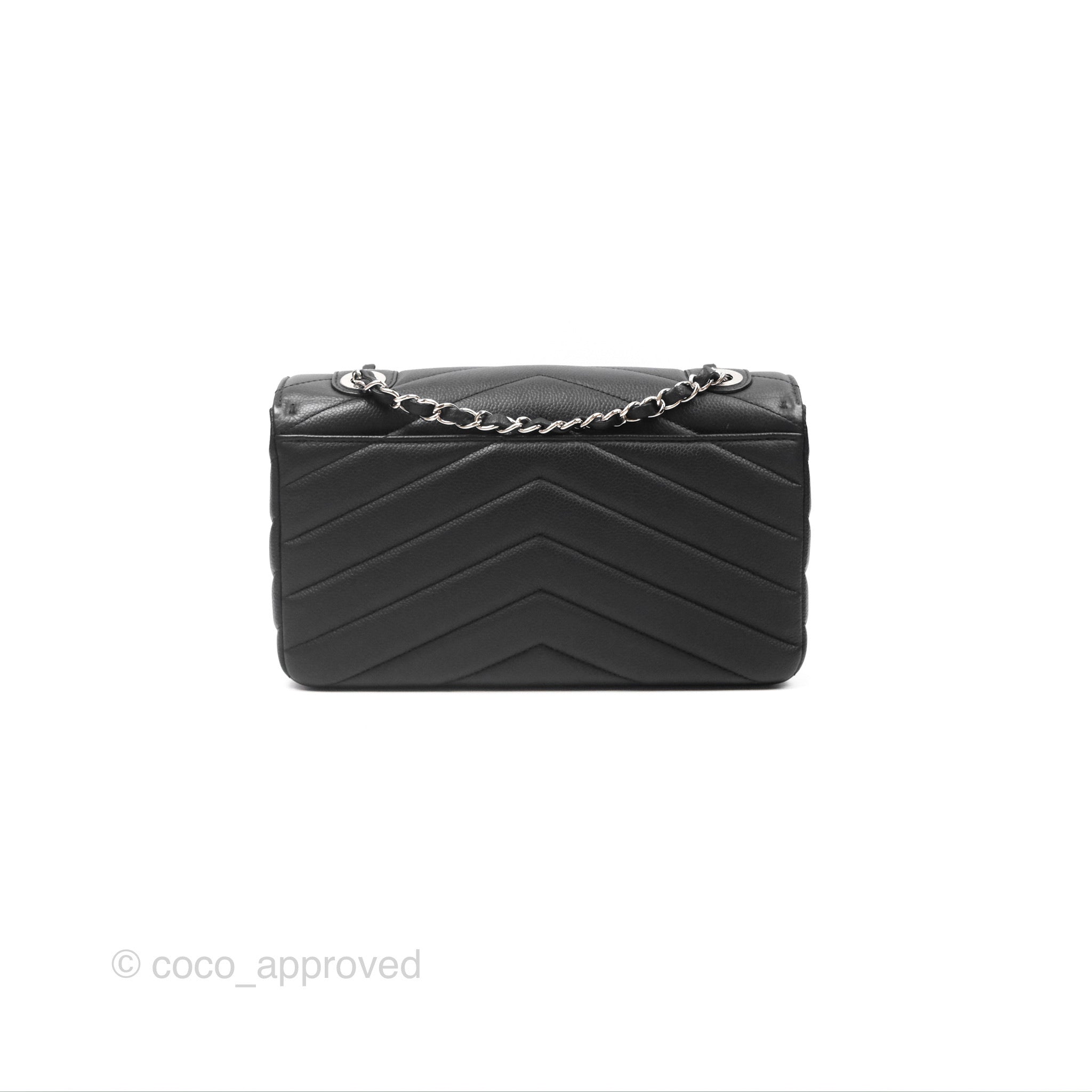 Chanel Chevron Quilted Flap Bag Black Caviar Leather with Silver Hardware - Luxury Crossbody Purse for Women, Perfect for Evening Parties & Daily Use