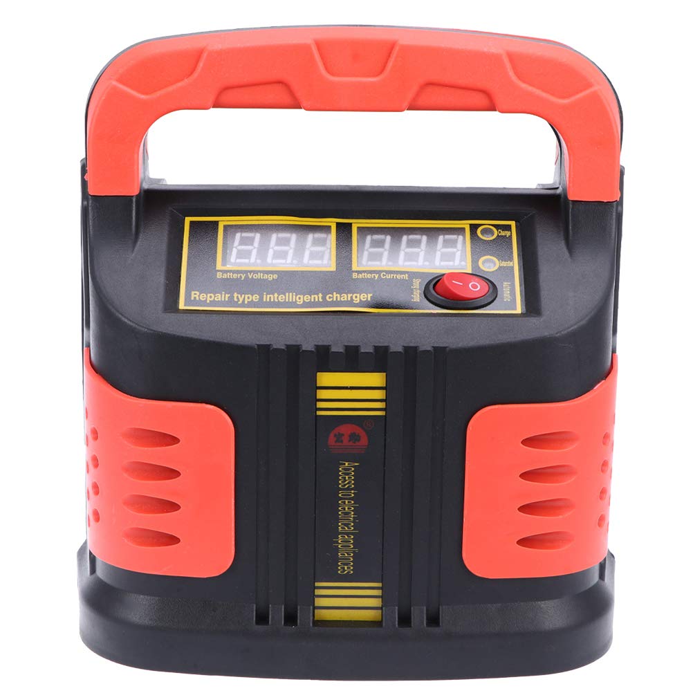 12V 24V Portable Car Battery Charger with US Plug - 350W Pulse Charger for Auto, Truck & RV Batteries - Ideal for Winter Storage, Emergency Jump Starts & Long-Term Vehicle Maintenance (Red)
