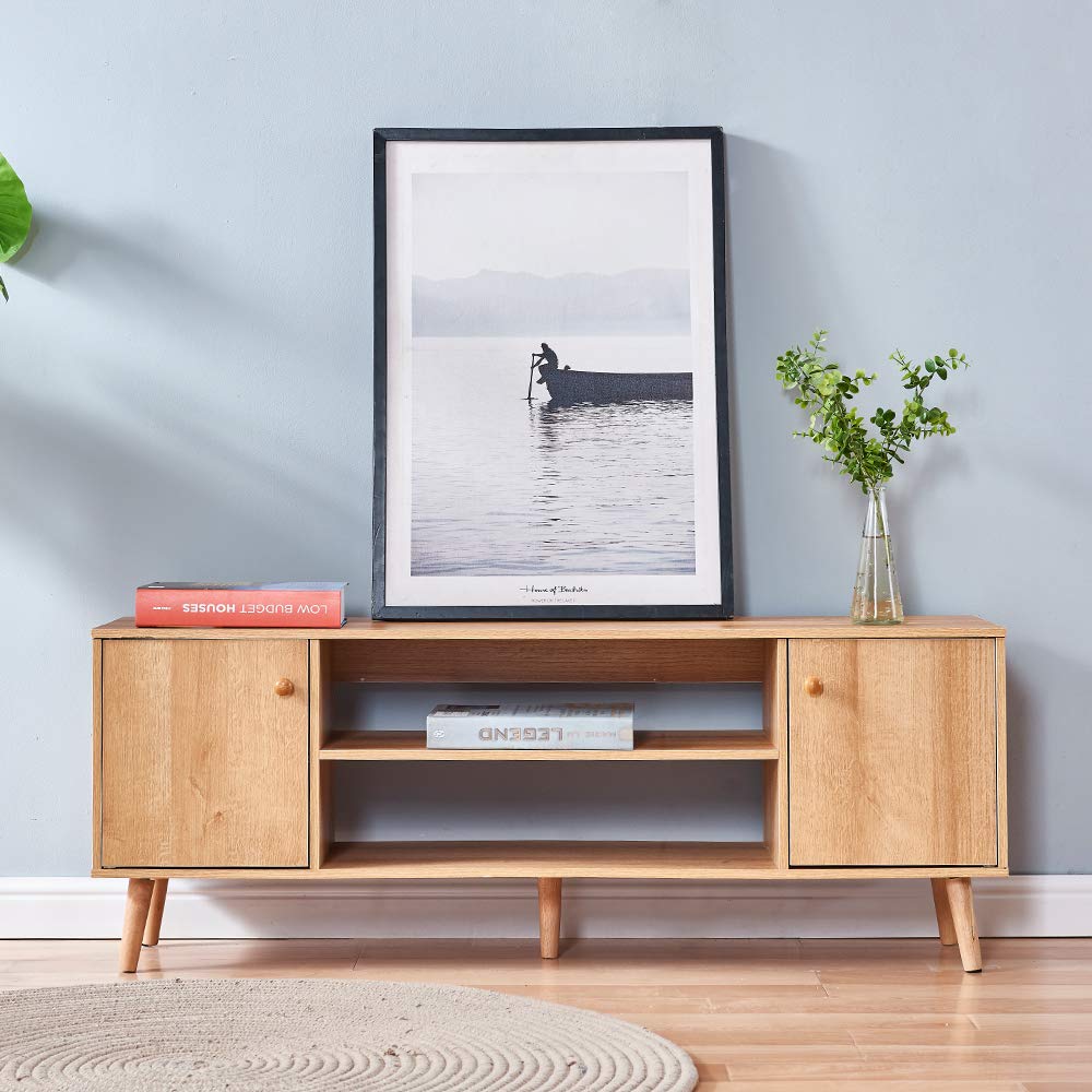 Walnut TV Stand Cabinet with 2 Doors & 2 Shelves - 47×11.8×17 Inch Entertainment Center for Living Room, Bedroom & Small Spaces - Perfect for Corner Placement & Media Storage