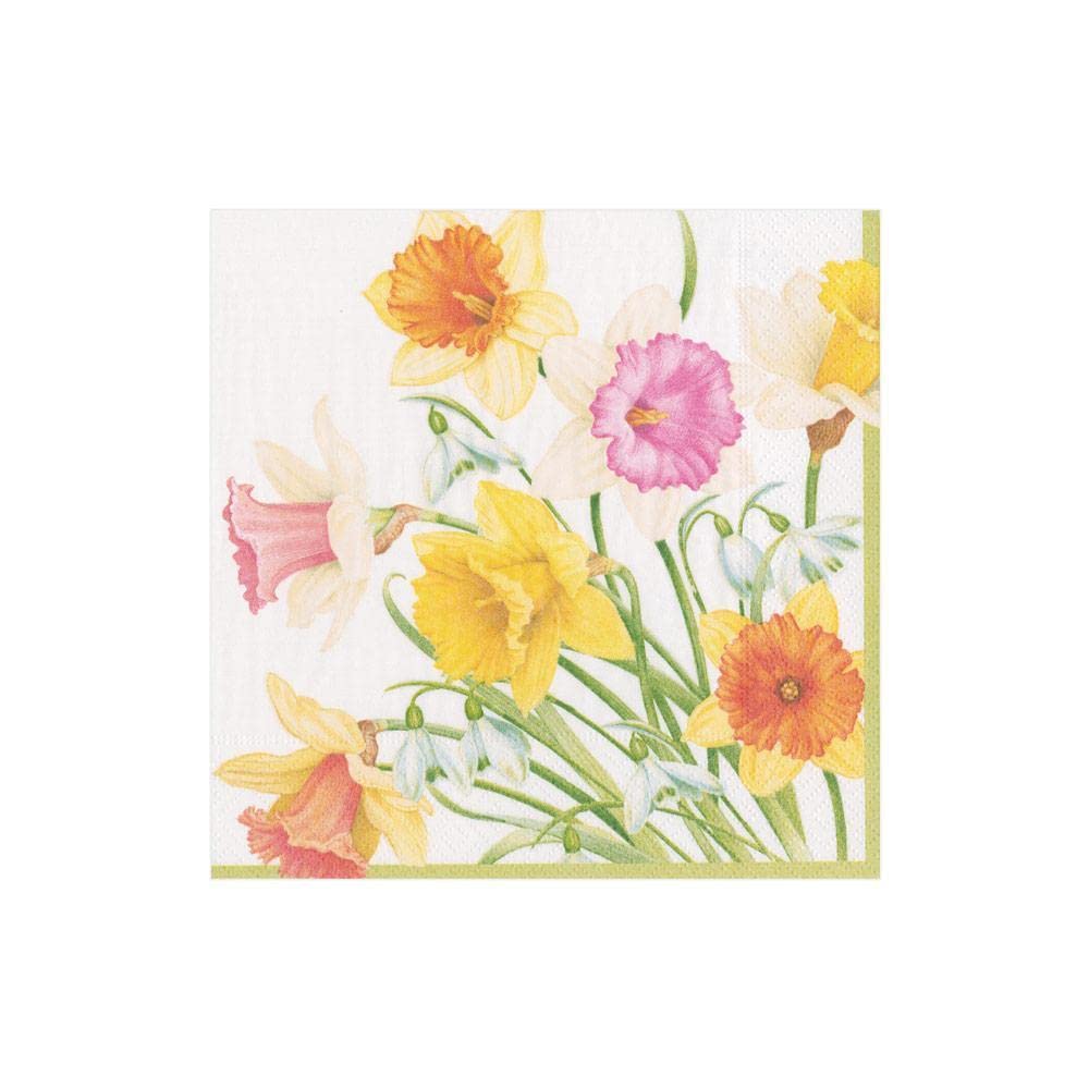 Caspari Daffodil Waltz Paper Cocktail Napkins - 40 Count Floral Design Party Napkins for Weddings, Bridal Showers & Spring Celebrations