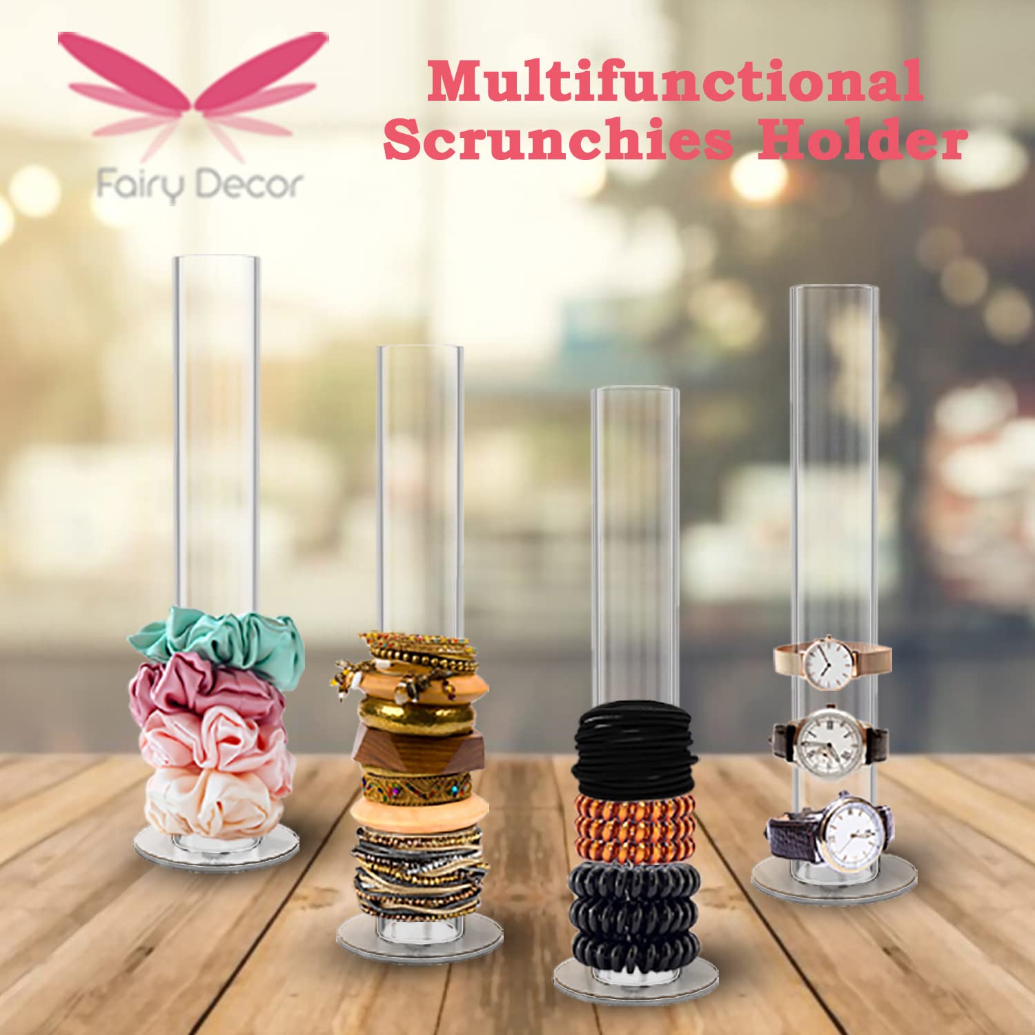 Acrylic Scrunchie Holder - 9 Inch Clear Hair Accessories Organizer for VSCO Girls & Teens - Pack of 2 | Perfect for Bedroom Decor, Gift Ideas & Hair Tie Storage