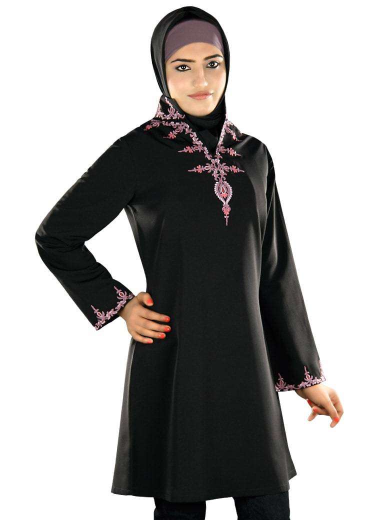 Ashika Black Islamic Tunics for Women - Modest Muslim Prayer Dress - Perfect for Eid, Ramadan & Daily Wear