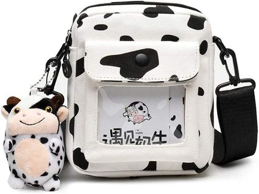 Women's Crossbody Bag - Stylish Harajuku Cow Print Canvas Shoulder Messenger Purse for Daily Use, Travel & Shopping