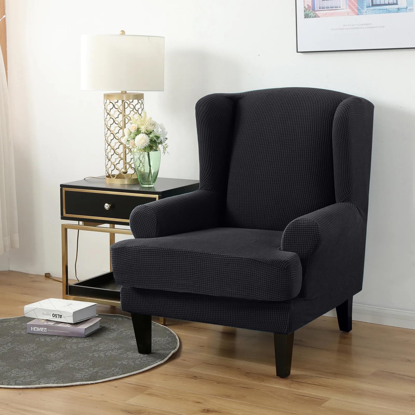 Stretch Wing Chair Slipcovers with Ears - Jacquard Furniture Protector for Living Room