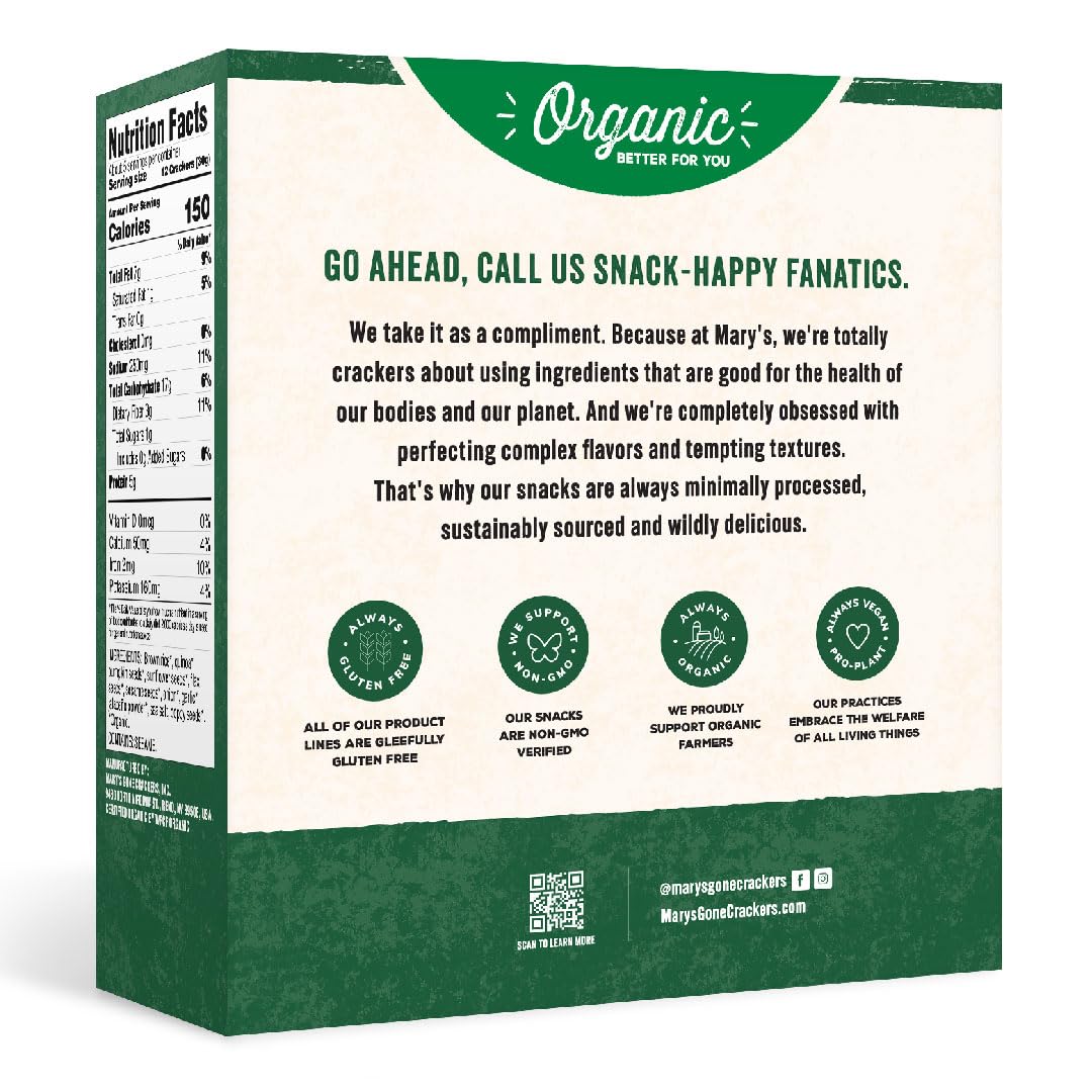 Mary's Gone Crackers Organic Super Seed Crackers, Jalapeno Flavor - Gluten-Free, Non-GMO, Vegan, Whole Grain Snacks, 5.5oz (Pack of 1) | Perfect for Healthy Snacking, Parties & On-the-Go Nutrition