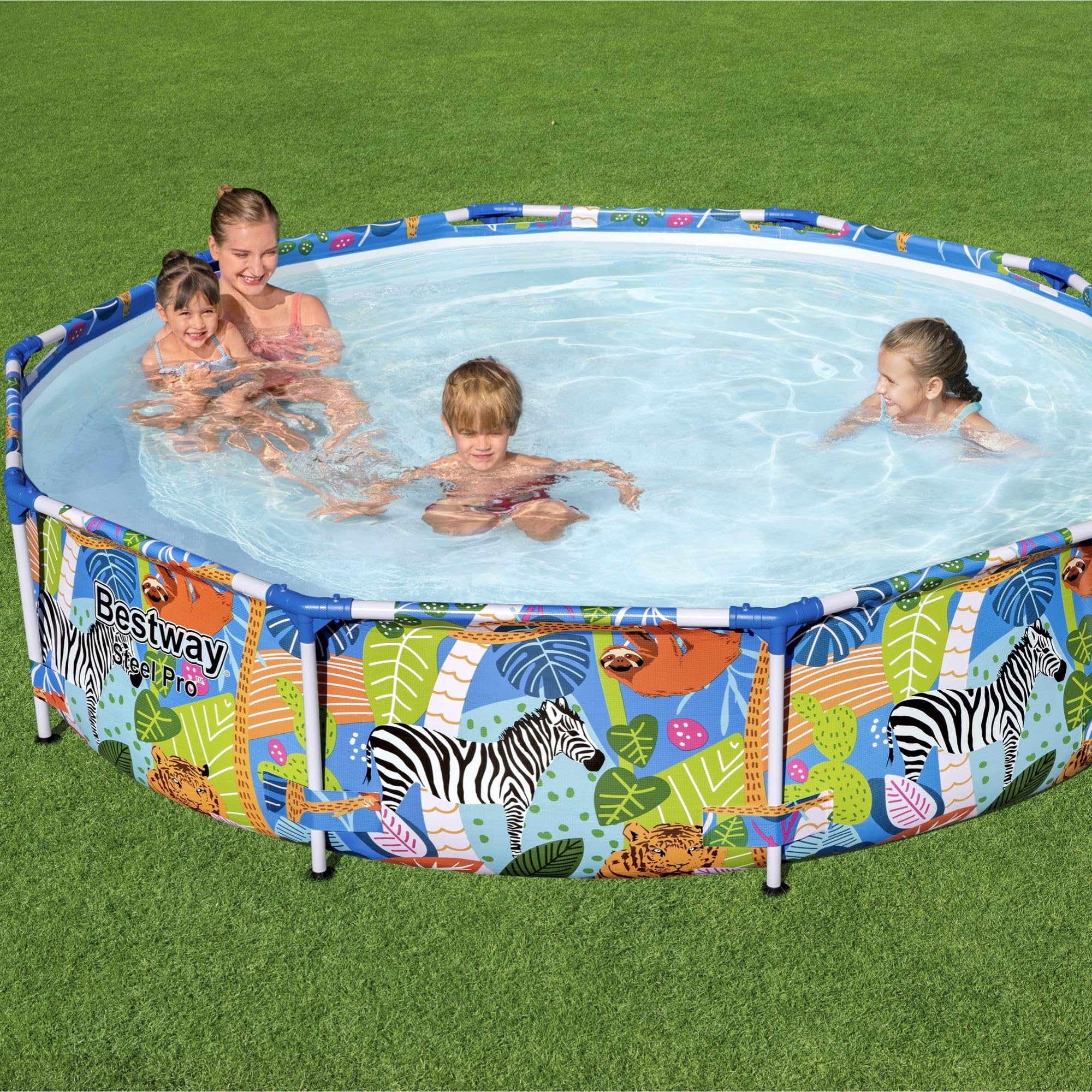 Bestway Safari 10FT Round Above Ground Steel Frame Swimming Pool - Durable Outdoor Garden Pool for Kids & Adults - Perfect for Backyard, Summer Fun, and Family Gatherings