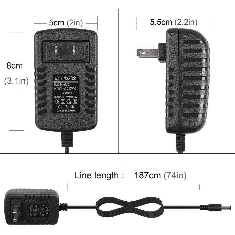5V 2A 10W AC Power Adapter with 8 Interchangeable Tips - Universal Charger for TV Box, LED Strip Lights, Tablets, Webcam, Speaker, Router - Perfect for Home & Office Electronics Power Supply