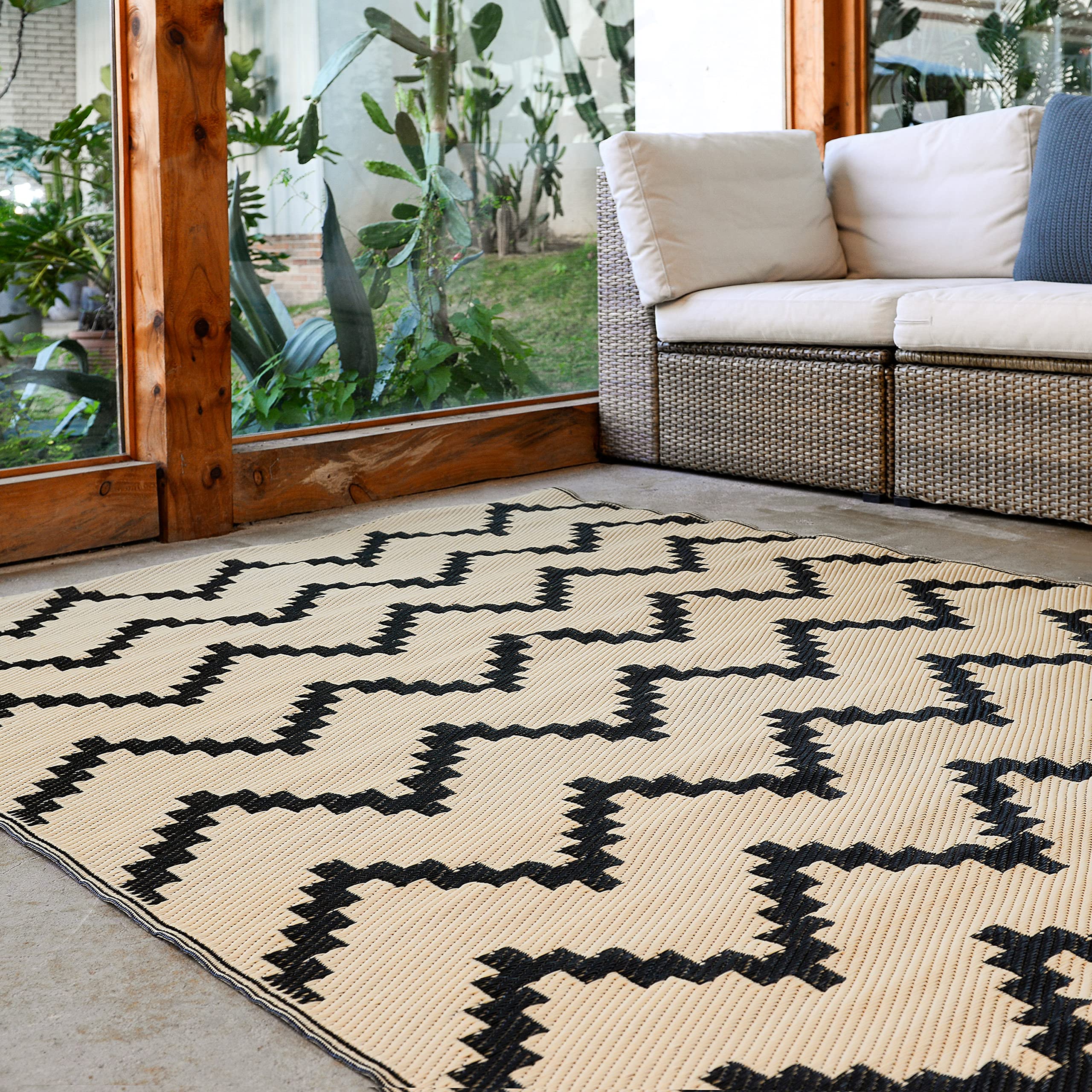 Green Elephant 9x12 FT Waterproof Outdoor Patio Rug - Recycled Plastic RV Camping Mat for Deck, Porch & Backyard - Durable All-Weather Floor Covering for Poolside, Garden & Outdoor Entertaining