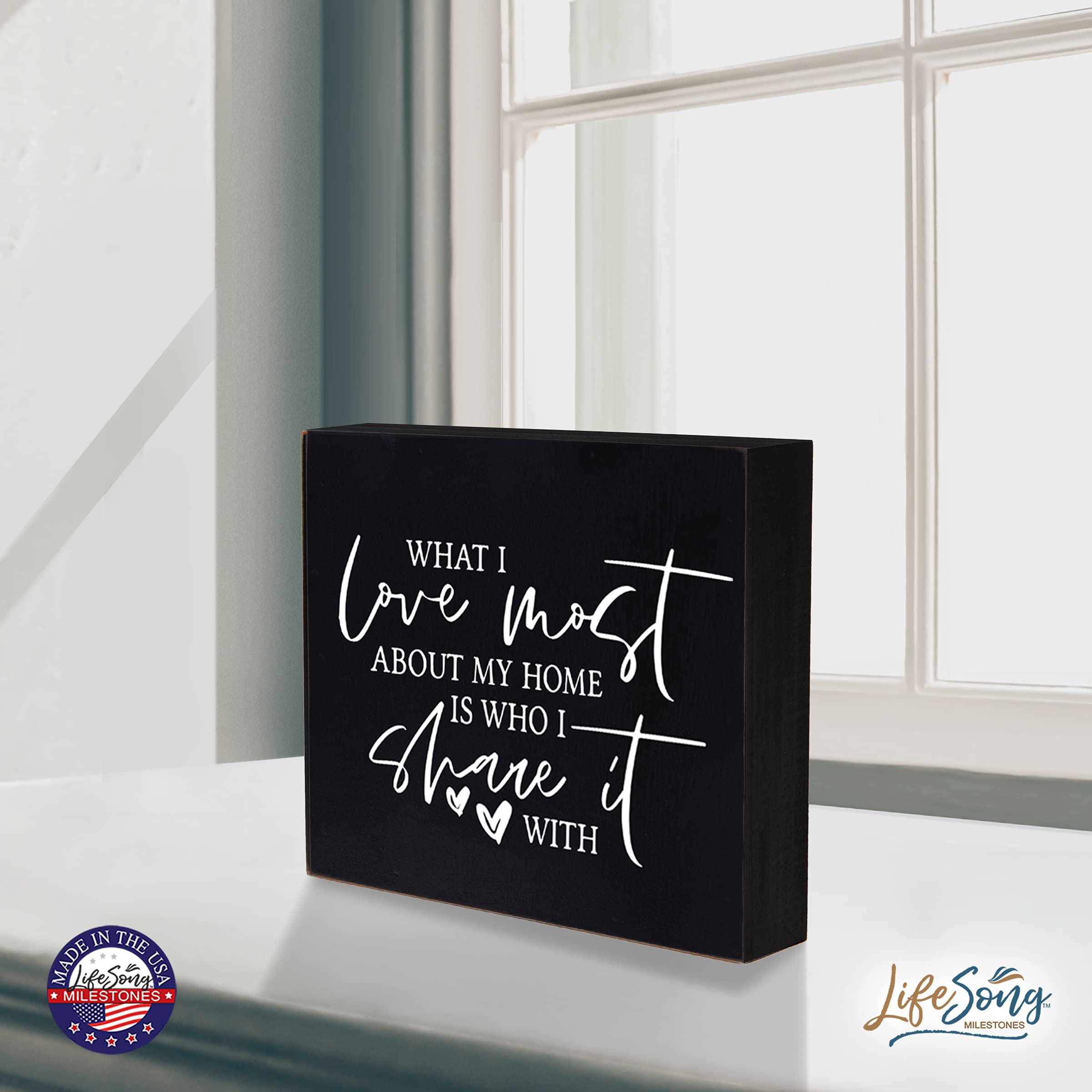 LifeSong Milestones Custom Inspirational Wooden Wall Art - 6x6 Shadow Box Hanging Decor with Modern Quotes - Perfect for Home, Office & Gift Giving (Hearts Design, Black)