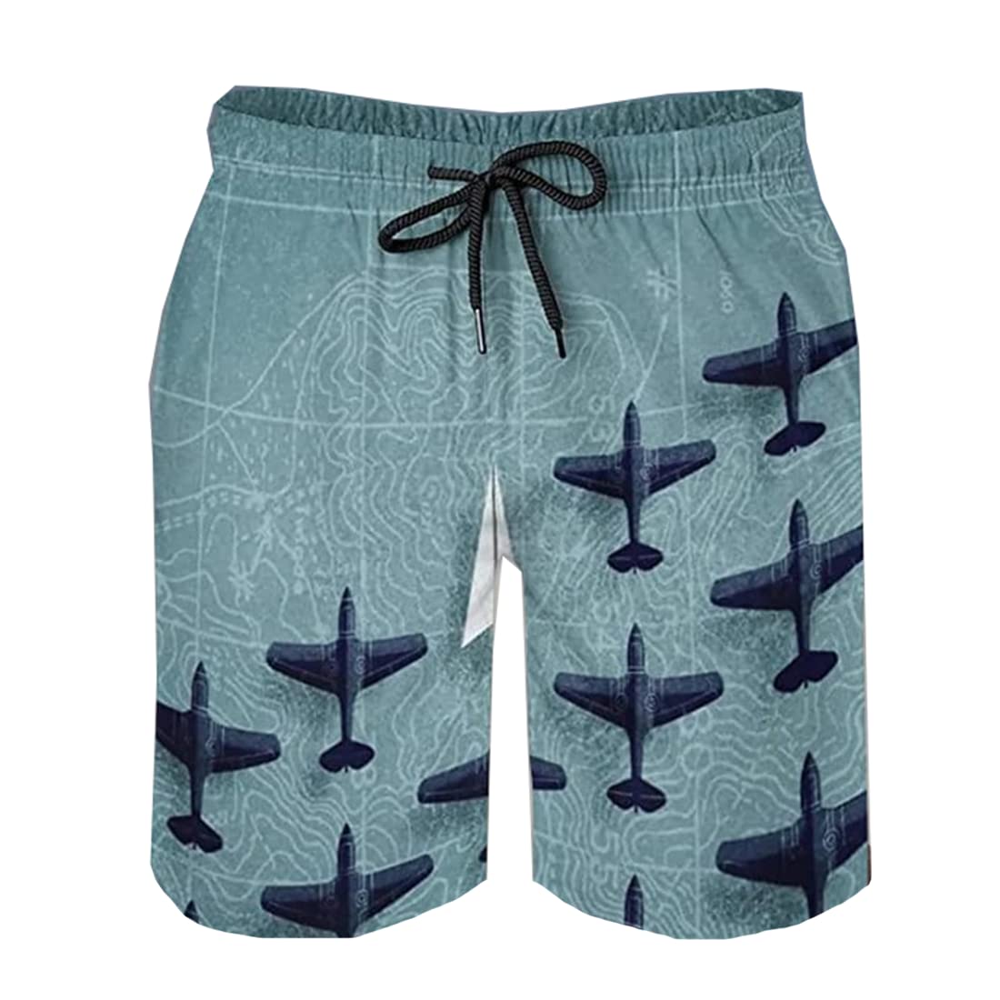 **Men's Airplane Print Swim Trunks - Quick Dry Swim Shorts with Drawstring for Beach, Pool & Vacation - Comfortable Swimwear for Summer & Water Sports**