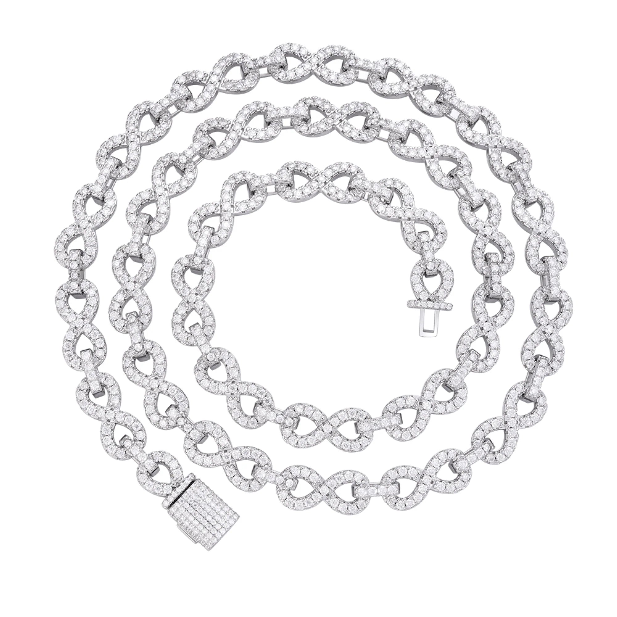 8mm Moissanite Infinity Link Necklace - 925 Sterling Silver Chain for Women, Gift for Anniversary, Valentine's Day & Special Occasions