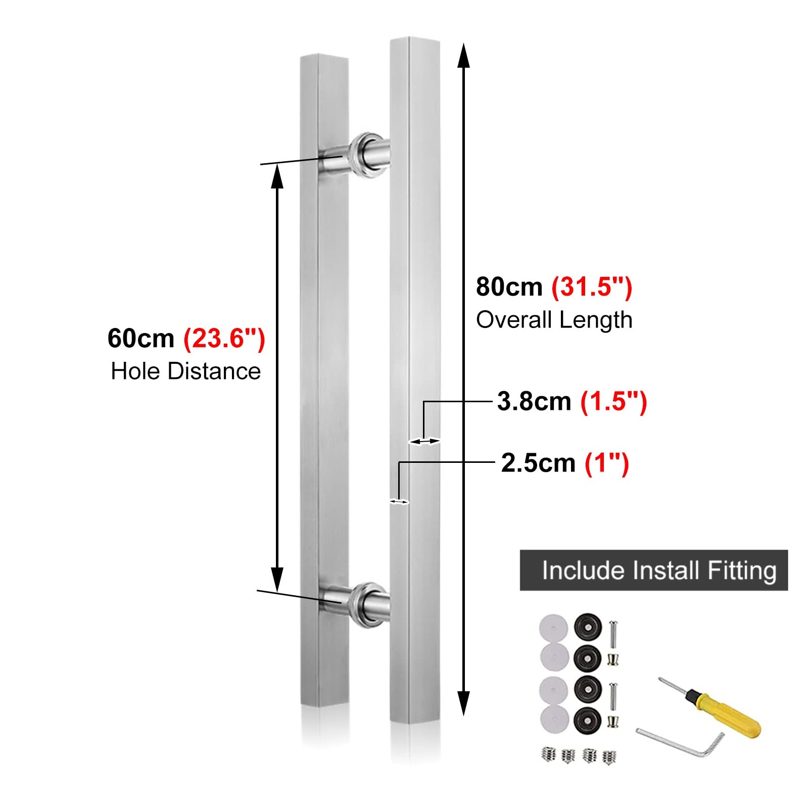 Modern Sliding Door Handles Set - Double Sided Barn Door Pull for Shower, Wood Gate & Push Bar with Screws - Silver (32-60 Inch) - Perfect for Home, Office, Bank, Garage & Retail Stores