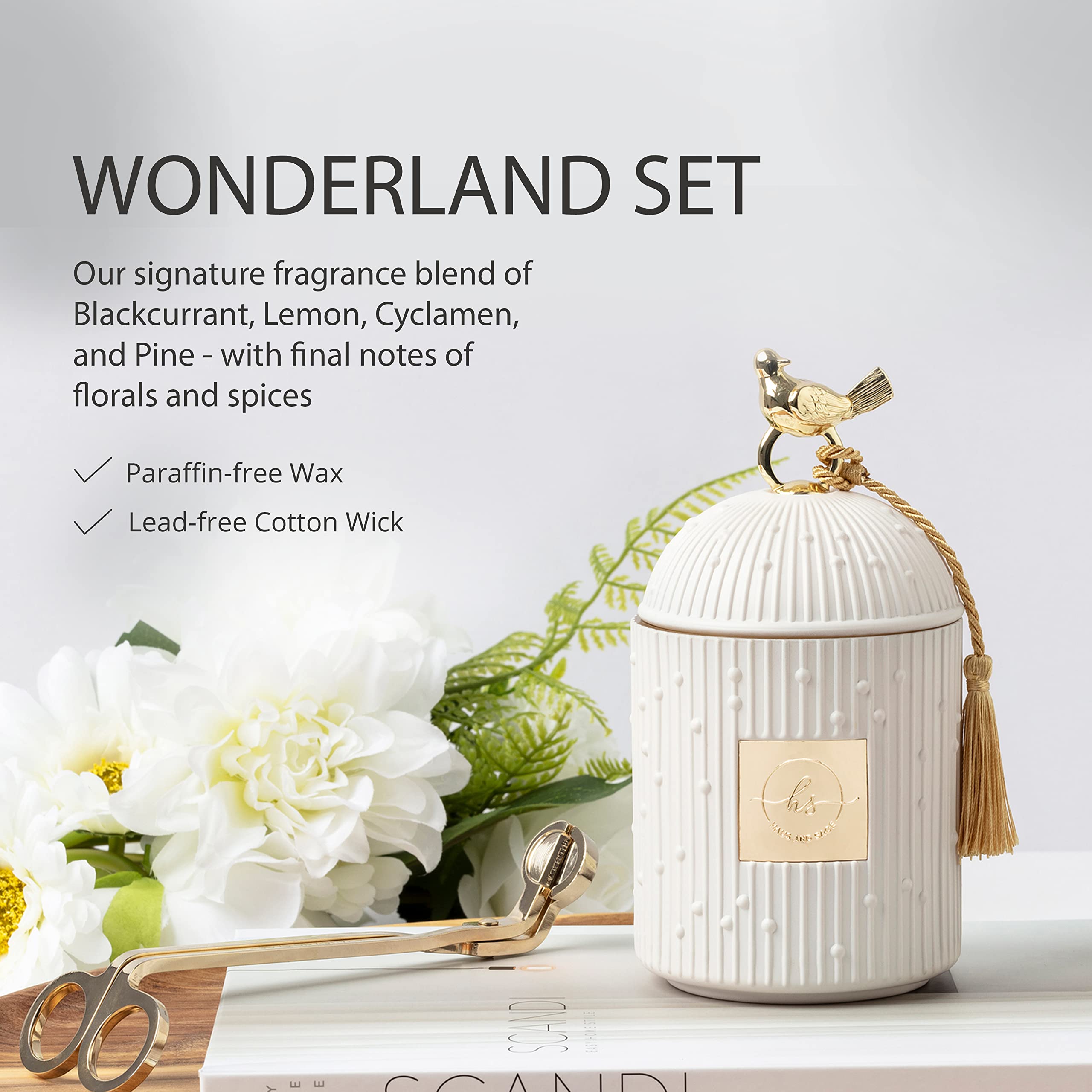 Luxury Scented Soy Candles Gift Set - 2 x 8.5oz Soy Wax Candles with Candle Holder & Wick Trimmer - 115 Hours Burn Time - Birthday Gifts for Women, Home Decor, Romantic Dinner Centerpiece - 4 Piece Set