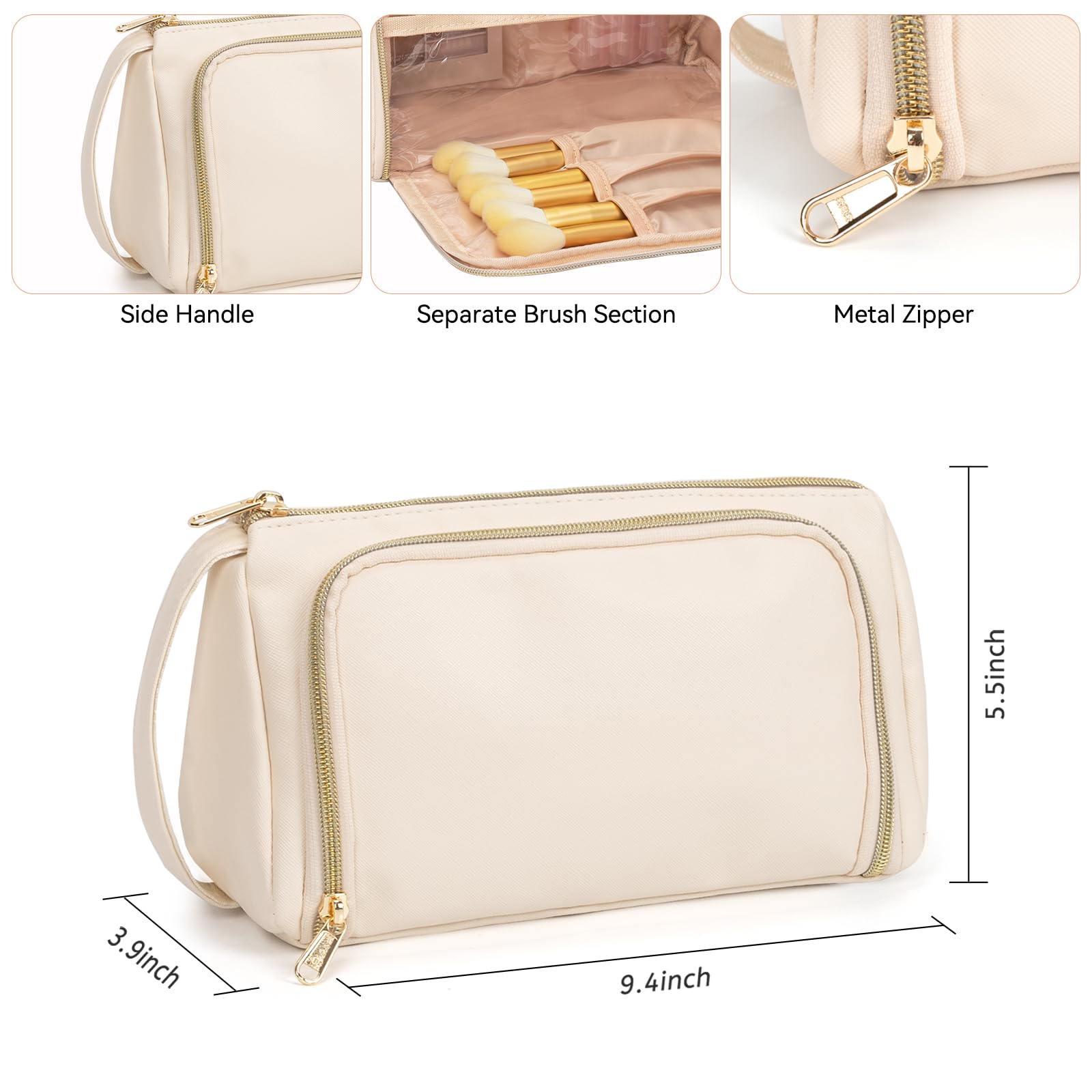 CUBETASTIC Makeup Bag for Women - Small Travel Cosmetic Organizer with Brush Compartment, Waterproof & Portable - Perfect for Travel, Gym & Everyday Use