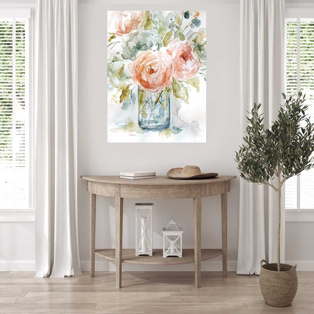 Premium Canvas Wall Art - Cabbage Roses Painting by Artist Carol Robinson | 24x32 Inches | Ready to Hang | Home & Office Decor for Living Room, Bedroom, Bathroom, Kitchen, Dining Area & Bar | Perfect Gift for Housewarming & Interior Design