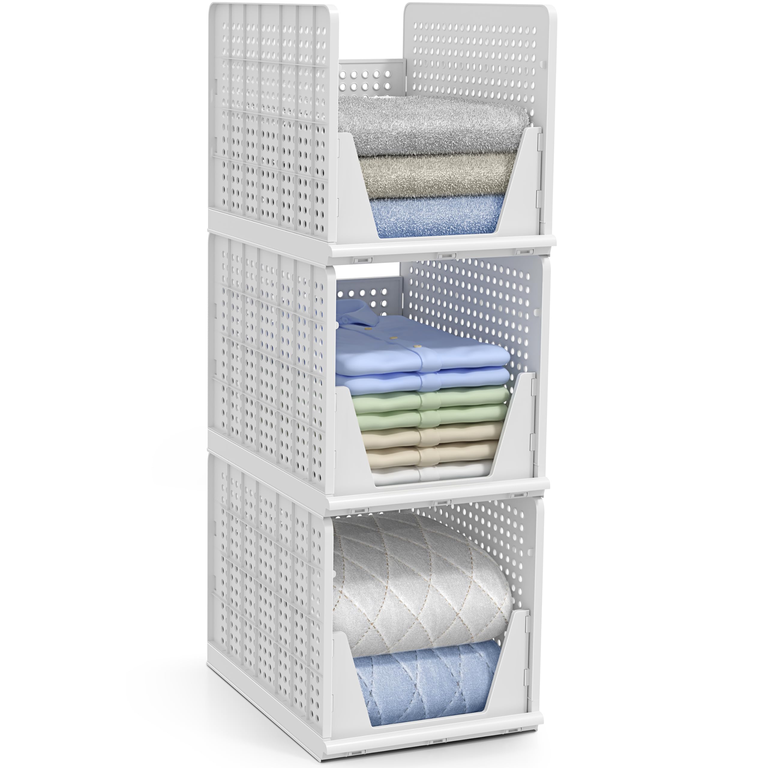 Sorbus Stackable Open Front Shelf Organizer Baskets for Closet, Bathroom, Kitchen & Garage Storage - Plastic Under Shelf Storage Bins for Clothes, Shoes & Household Items - Perfect for Small Space Organization & Decluttering