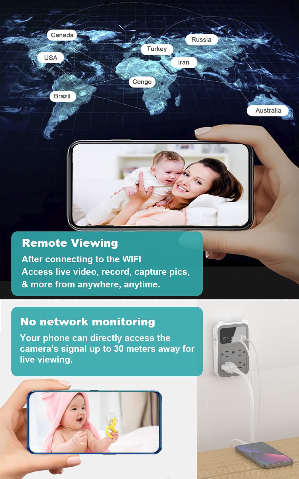 2K HD Wireless Hidden Camera - CAMDUCK WiFi Nanny Cam with Motion Detection & 128GB Storage | Indoor Security Surveillance Camera for Home, Office, Baby Monitoring | No Audio Recording