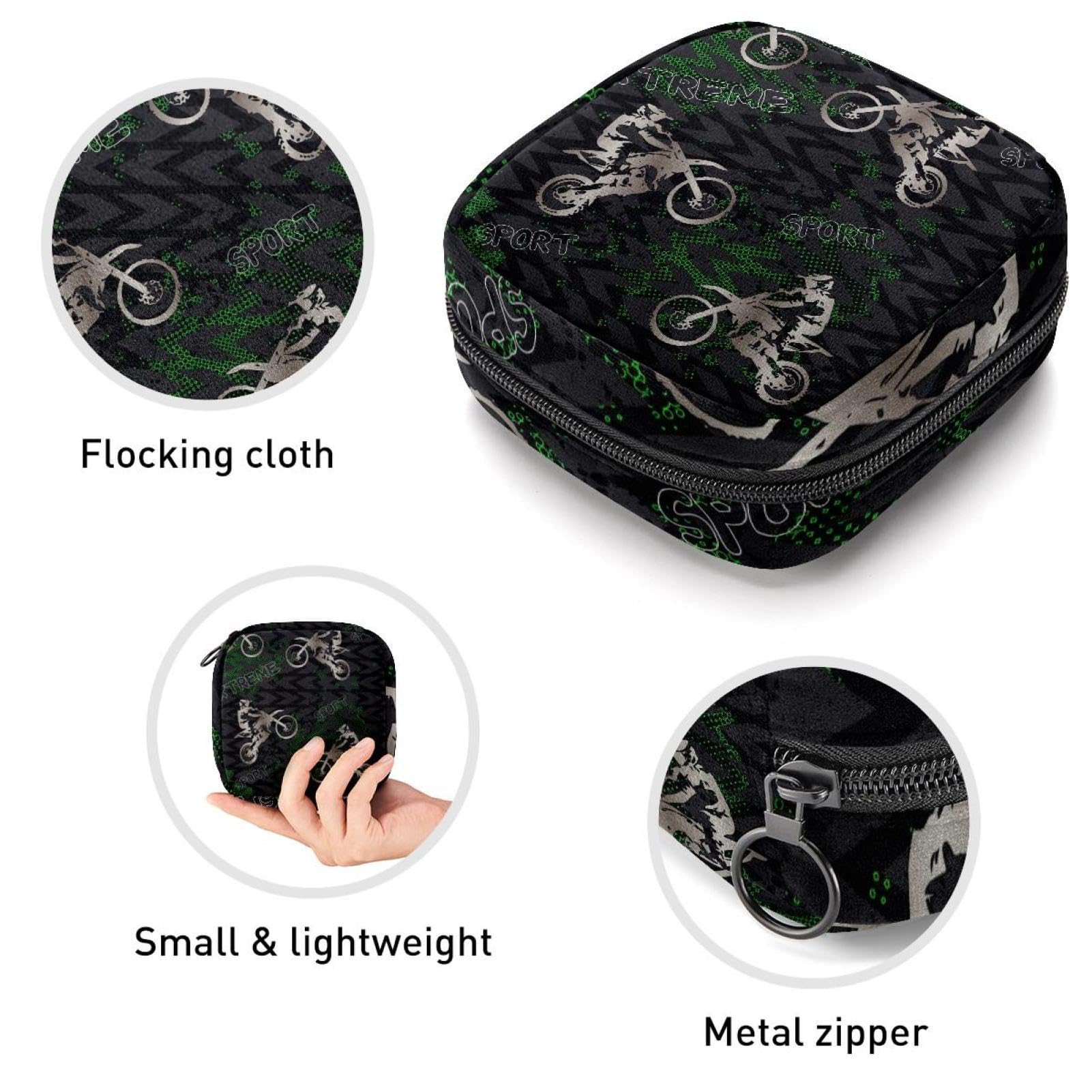 Premium Menstrual Hygiene Pouch - Waterproof Period Kit Organizer Bag for School, Travel & Gym - Holds Pads, Tampons & Menstrual Cups - Grunge Motocross Style Teen Girl Essentials Storage Case