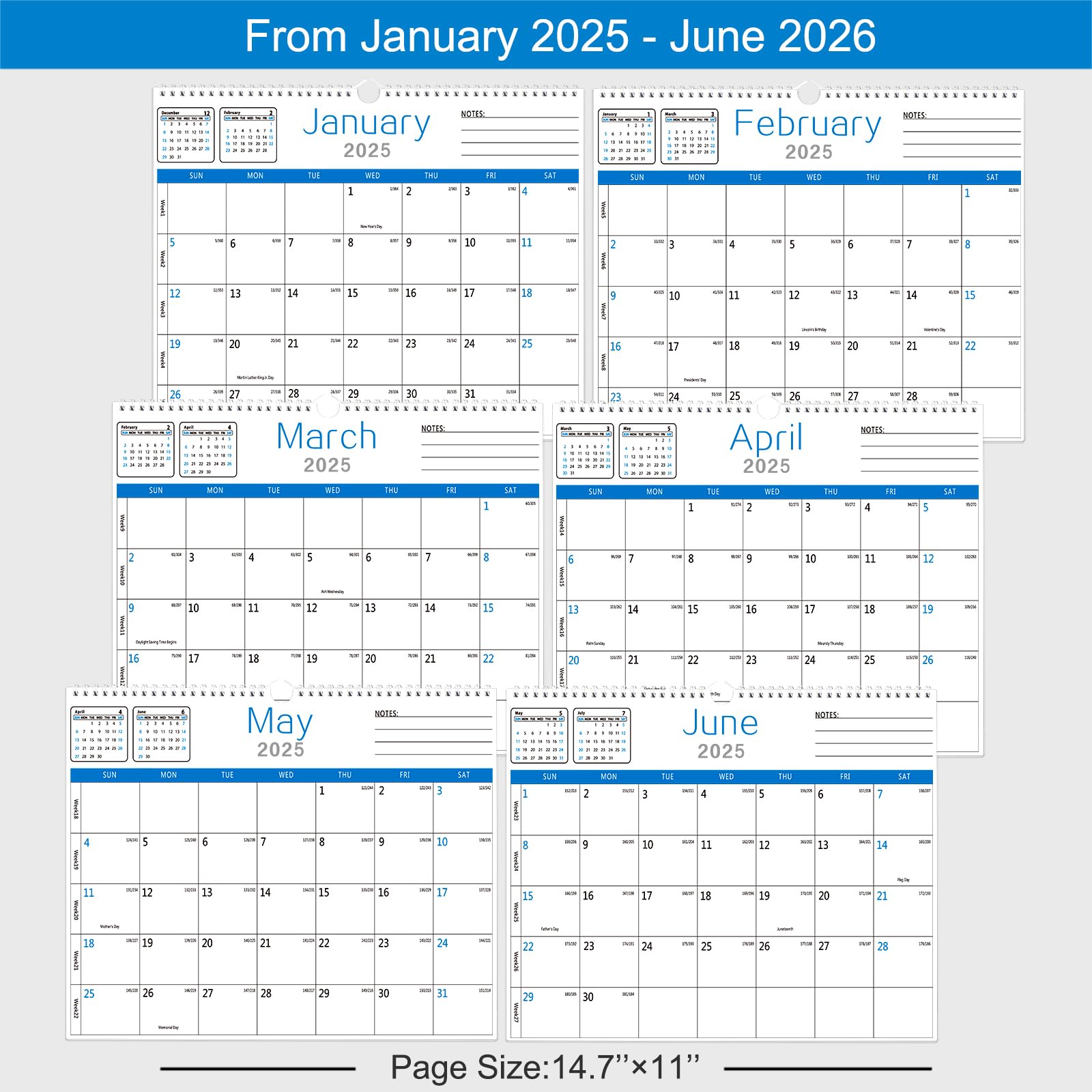 BHR 2025-2026 Wall Calendar | 18-Month Monthly Planner (Jan 2025-Jun 2026) | 14.7