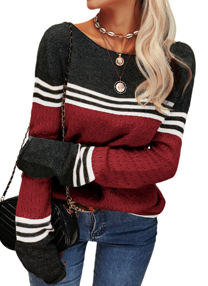 Grlasen Women's Fashion Colorblock Pullover Sweater - Round Neck Knitwear Tops for Autumn/Winter | Cozy Casual Wear for Office, Dating & Weekend Outfits
