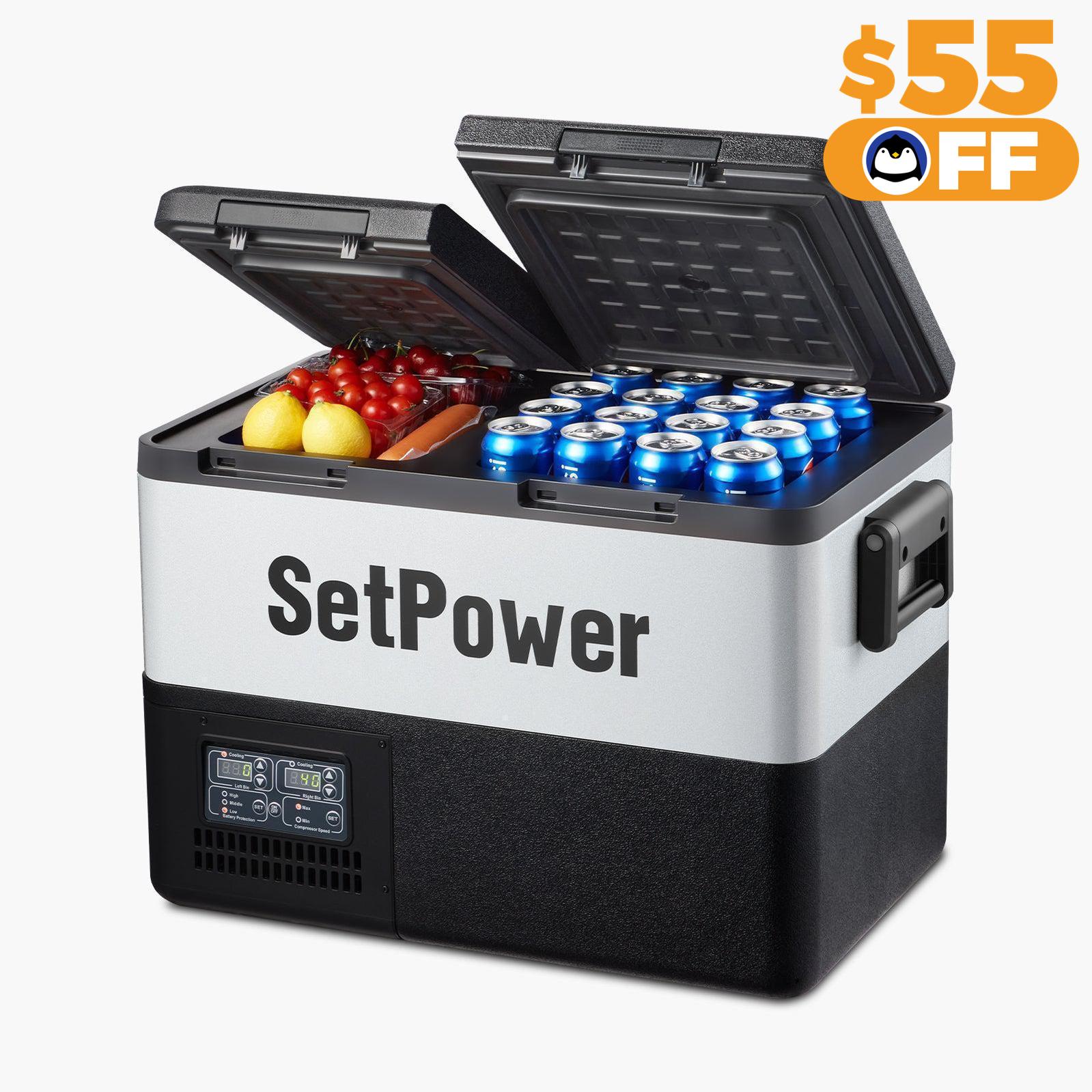Setpower PT35 12V Portable Car Refrigerator Freezer - 37Qt Dual Zone Fridge for Road Trips & Camping | Compact Cooling for Food, Drinks & Medicine in Vehicles