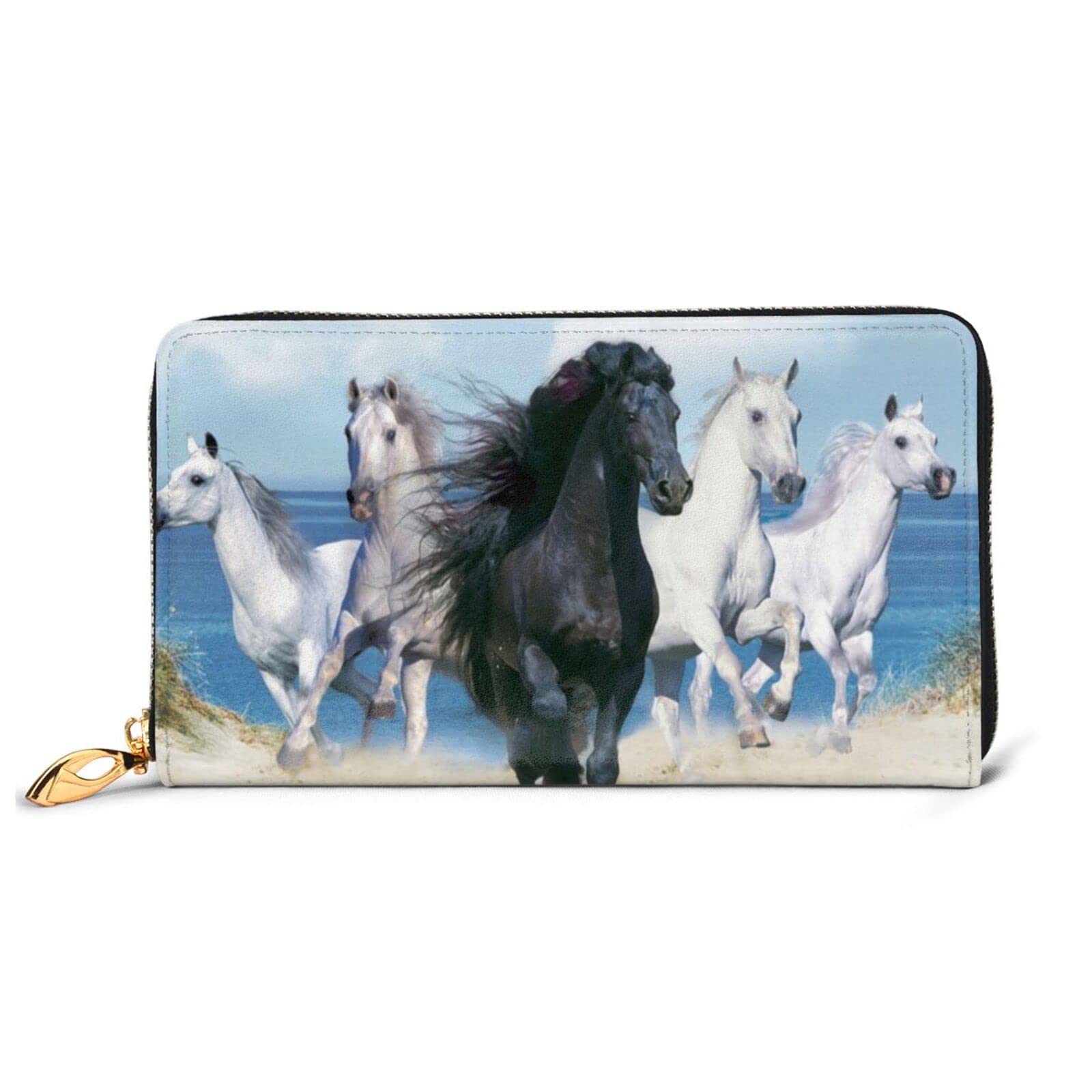 Women's Leather Long Wallet with Zipper - Horse Print Clutch Purse for Travel, Credit Cards & ID | Perfect for Everyday Use, Business Trips and Gift Giving