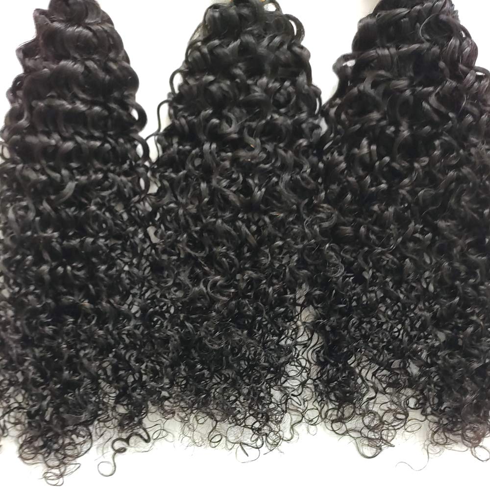 Premium Brazilian Jerry Curly Unprocessed Human Hair Bundles #1B Natural Black - 300g/Lot (10/12/14 Inch) Soft Weft for Weaving - Perfect for Natural Hairstyles, Extensions & Protective Styling