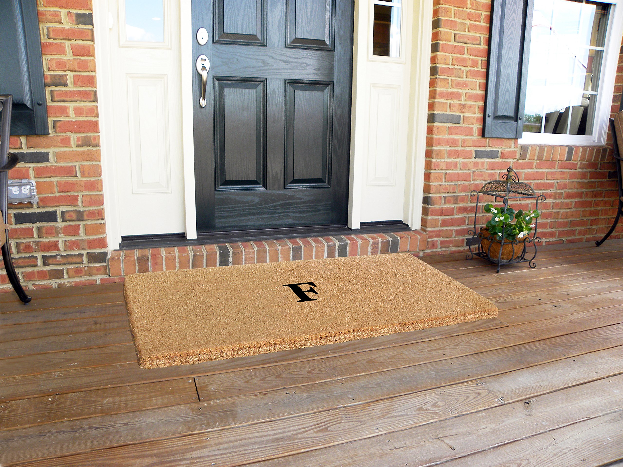 Premium Heavy Duty Coir Door Mat - Personalized Monogram F, No Border Design, Natural Coconut Fiber Welcome Mat, Durable Handcrafted Outdoor Rug, Eco-Friendly, 24