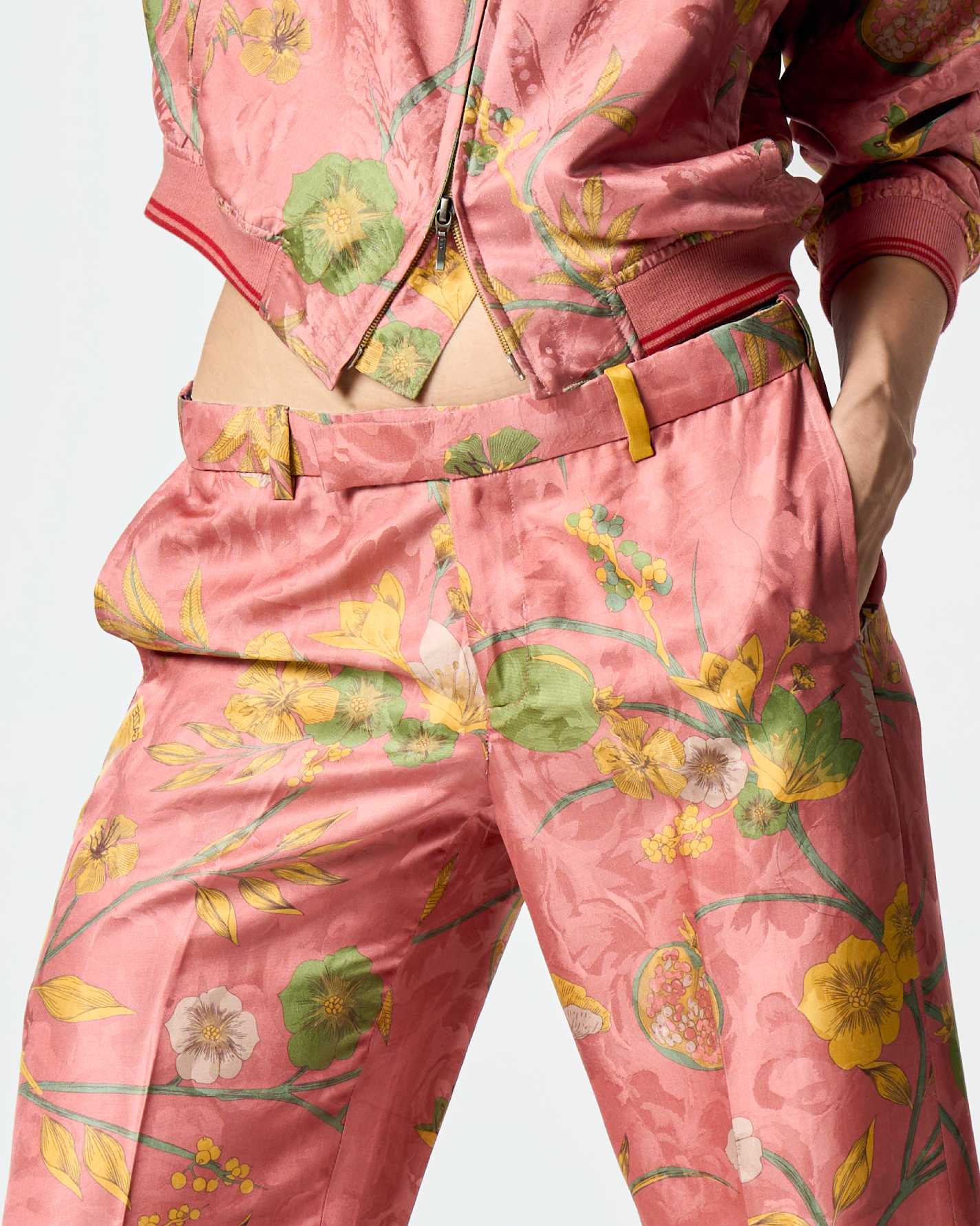 Straight Fit Silk Damask Rose Trousers for Women - Elegant Formal Pants for Office Wear & Special Occasions