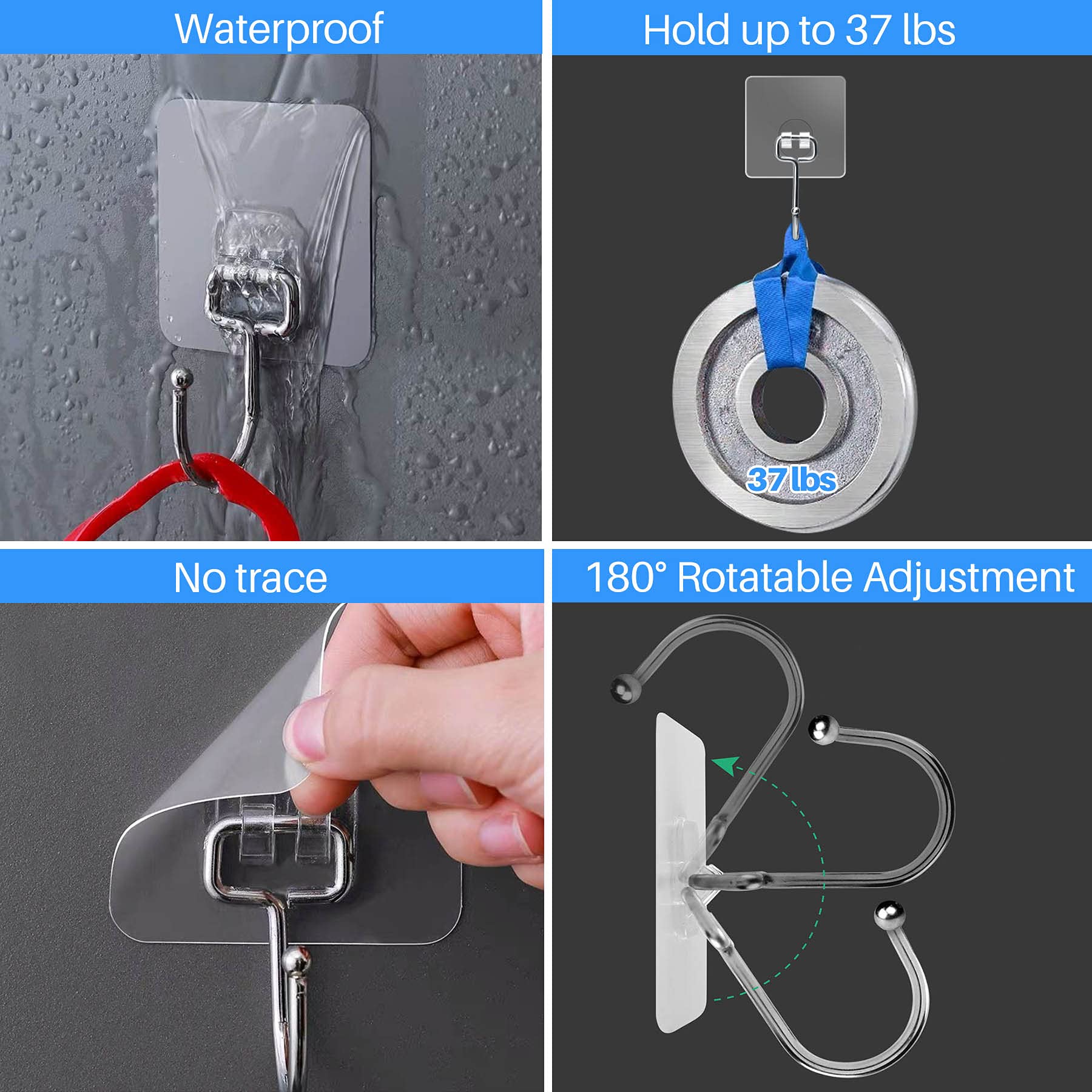 Antimbee Heavy Duty Adhesive Hooks - 20 Pack Large Wall Hangers (37 lb Max Weight Capacity) for Home, Bathroom, Kitchen, Office & Outdoor Use - Perfect for Hanging Wreaths, Towels, Utensils, Decor & More