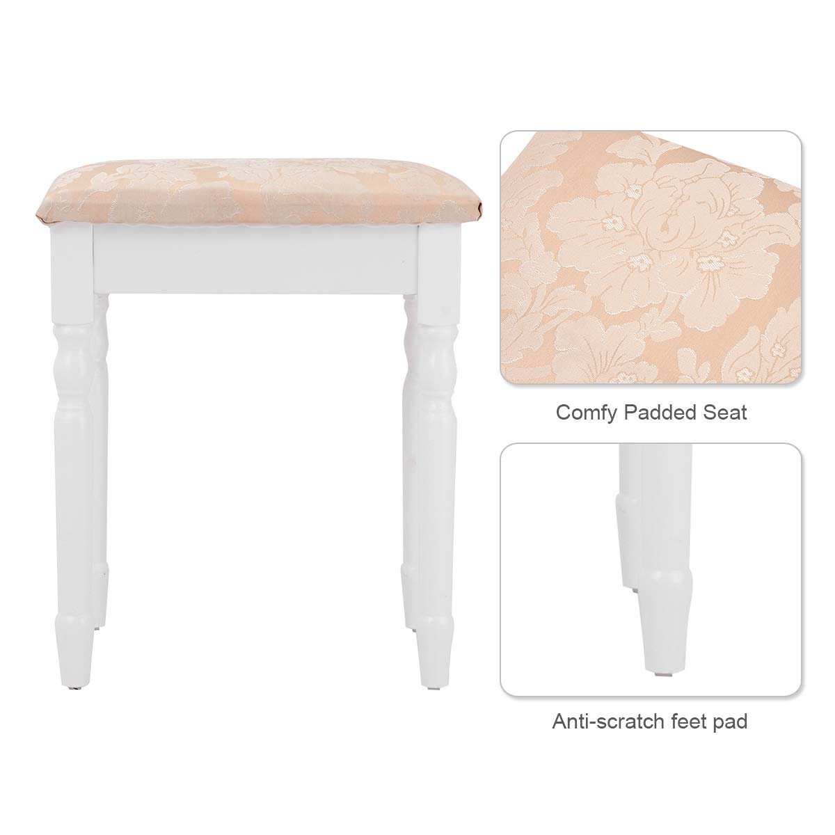 ReunionG Multifunctional Vanity Set with Stool & Trifold Mirror - White Makeup Dressing Table with Drawers, Writing Desk for Bedroom, Home Decor & Beauty Organization - Perfect for Small Spaces & Daily Makeup Routine