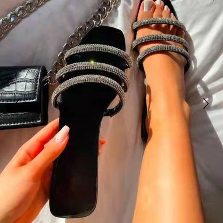 Sparkling Rhinestone Flat Sandals for Women - Comfortable Summer Beach Wedding Slides | Perfect for Bridal Party, Vacation & Casual Outfits