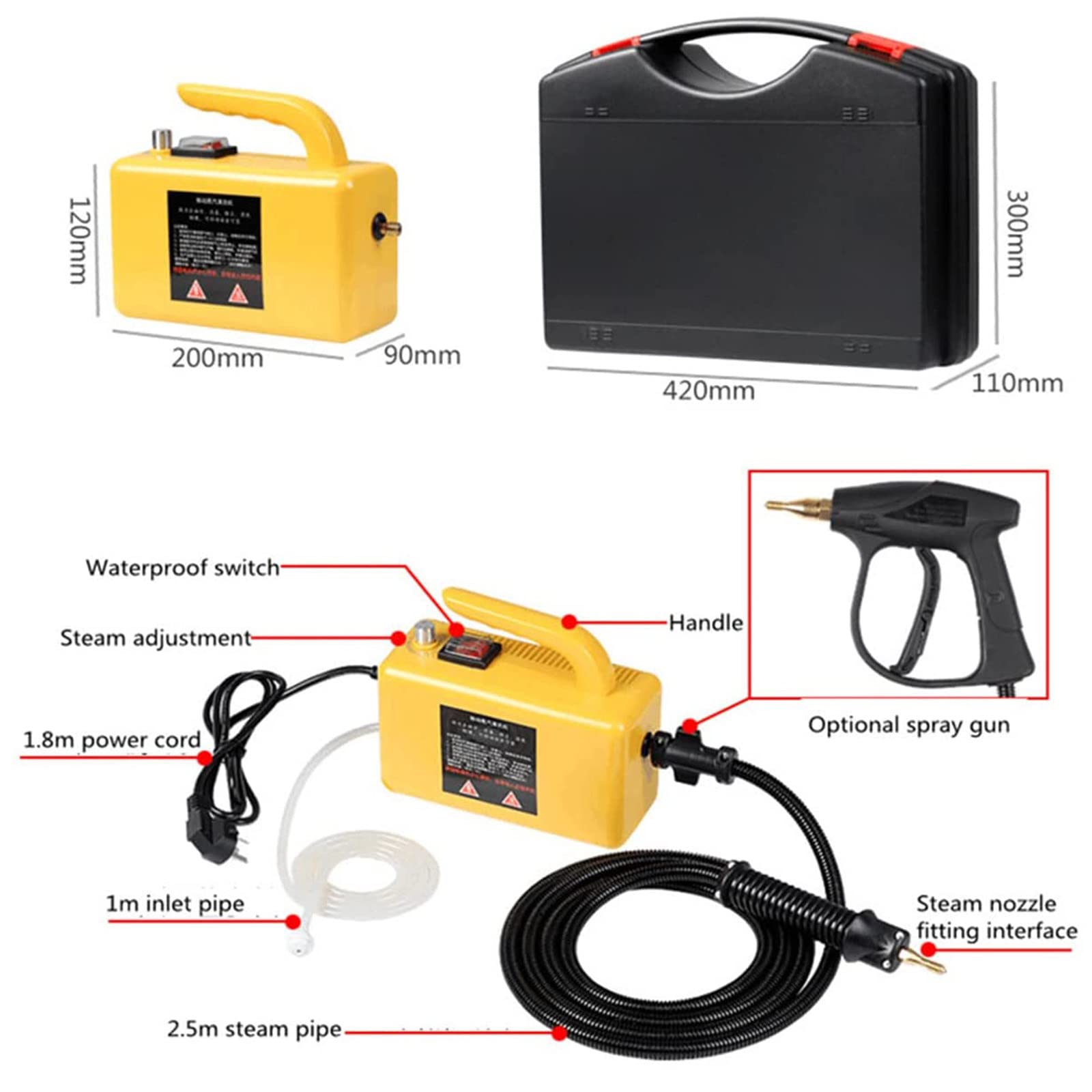 1700W Handheld High Pressure Steam Cleaner Machine - 110V Powerful Steam Tool for Home Cleaning, All-Purpose High Temperature Steamer (Yellow) | Perfect for Kitchen, Bathroom, Floors & Upholstery