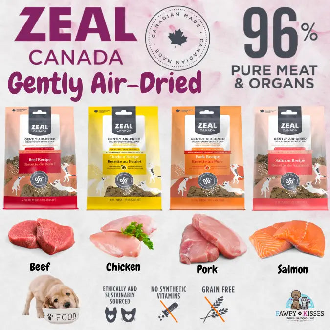 Zeal Canada Air Dried Dog Food - 1lb/454g (4 Flavors) - Premium Natural Nutrition for Small & Large Dogs - Perfect for Travel, Training & Daily Meals