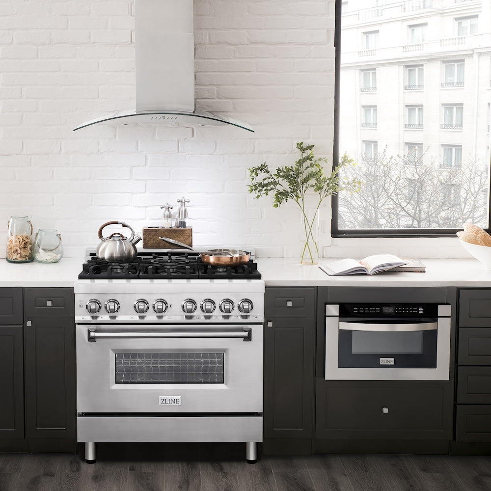 ZLINE RA36 36-Inch 4.6 cu.ft Stainless Steel Dual Fuel Range - 6 Burner Gas Cooktop & Electric Convection Oven for Professional Home Kitchen Cooking | Perfect for Baking, Roasting & Large Family Meals