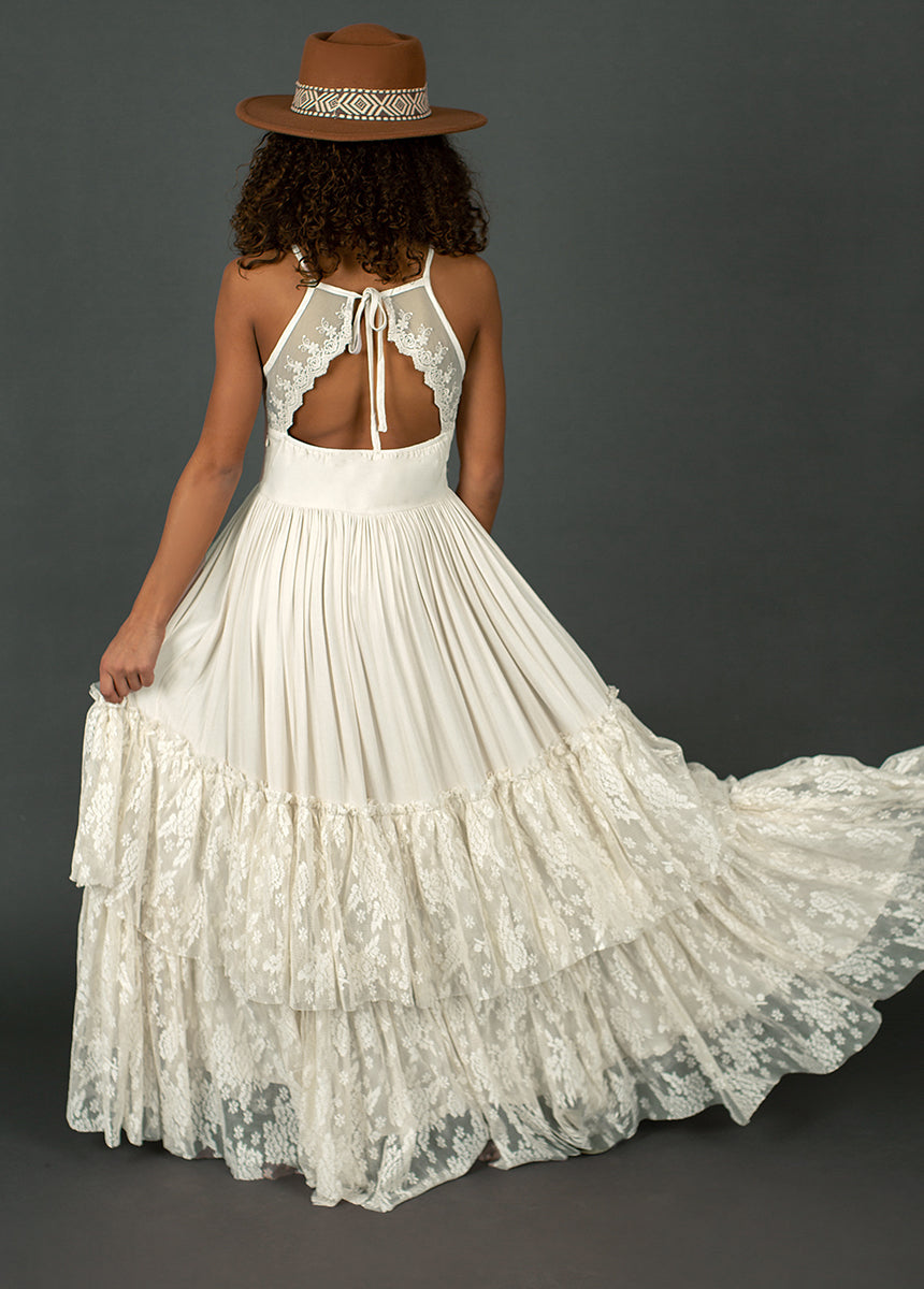 Catrin Dress in Cream | Elegant Women's Floral Maxi Dress for Summer, Beach, and Special Occasions