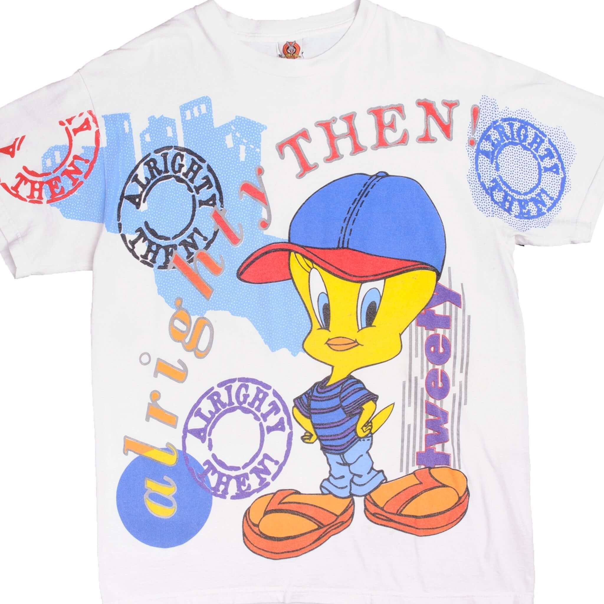 Vintage 1997 Looney Tunes Tweety Bird All Over Print T-Shirt - Large Size - Casual Wear, Cartoon Fan Gift, Retro Fashion Statement