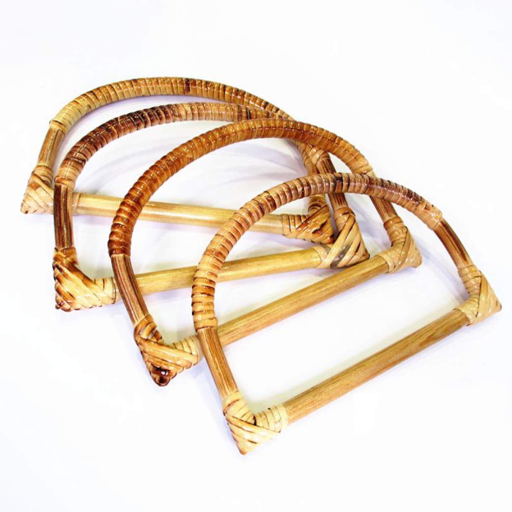 4pcs DIY Purse Handles - Solid Wood Rattan Craft Supplies for Handmade Bags, Totes & Purses - Natural Wooden Handles for DIY Fashion Accessories
